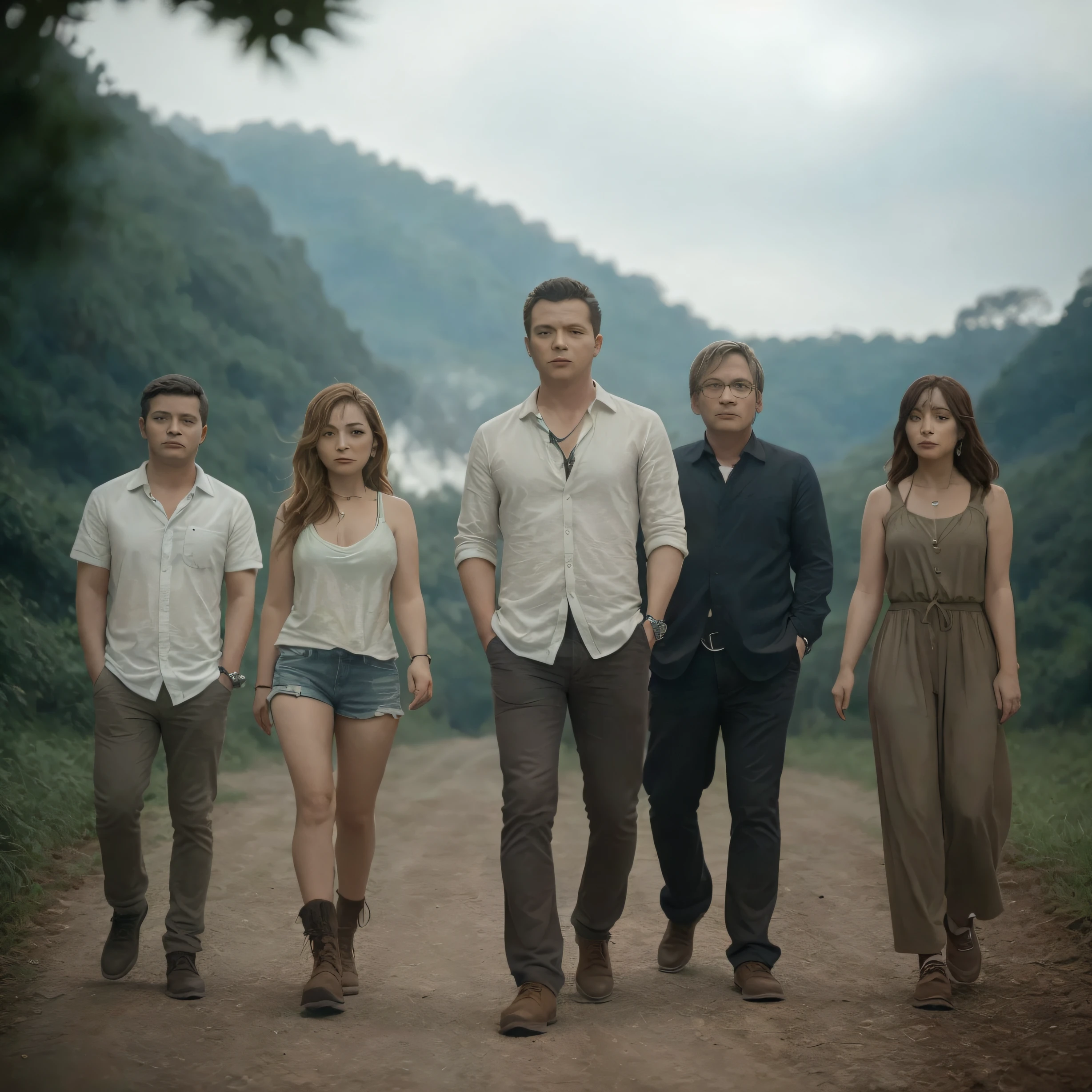 There are five people walking together down a dirt road, imagem promocional do filme, promocional ainda, imagem promocional, drama extremo, Lost series, foto ainda, programa de tv ainda, filme promocional ainda, 8 k filme ainda, filme ainda 8K, cartaz oficial, TV ainda, foto promocional, osso a osso, filme promocional ainda, exclusivo, Directed by: Thomas Bock, promo ainda