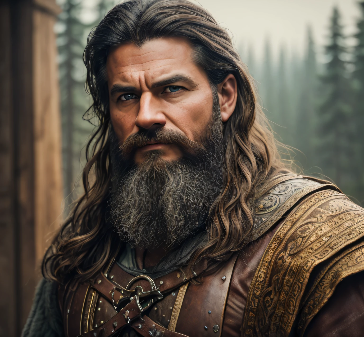 A very rustic handsome and attractive middle age man, full focus, tiltshift, ethereal, cinematic, shimmering lights, vikings, god, mythological king, grotesque, fierce, tumblr contest winner, hurufiyya, renaissance painting, very strong and masculine, movie still, cinematic lighting. photograph, detailed symmetric realistic face, extremely detailed natural texture, peach fuzz, long hair, masterpiece, absurdres, nikon d850 film stock photograph, kodak portra 400 camera f1.6 lens, extremely detailed, amazing, fine detail, hyper realistic lifelike texture, dramatic lighting, unrealengine, trending on artstation, cinestill 800 tungsten, looking at the viewer, photo realistic, RAW photo, TanvirTamim, high quality, highres, sharp focus, extremely detailed, cinematic lighting, 8k uhd,-imagine-