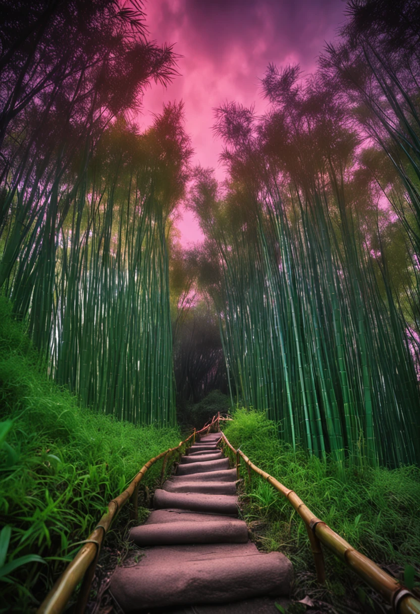 Mysterious bamboo forest,Deep winding path。