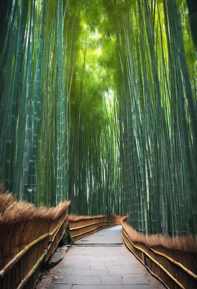Mysterious bamboo forest,Deep winding path。