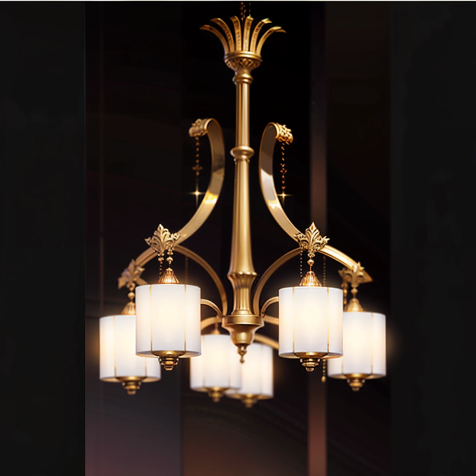 Close up of chandelier with three lights, classical lighting, famous designer lamp, hanging tiffany chandeliers, exceptional lighting, fancy lighting, stylish lighting, good quality lighting, extremely good quality lighting, golden dapple lighting, very high quality lights, Exquisite lighting, high quality lighting, artificial warm lighting, light fixtures, elegant lighting