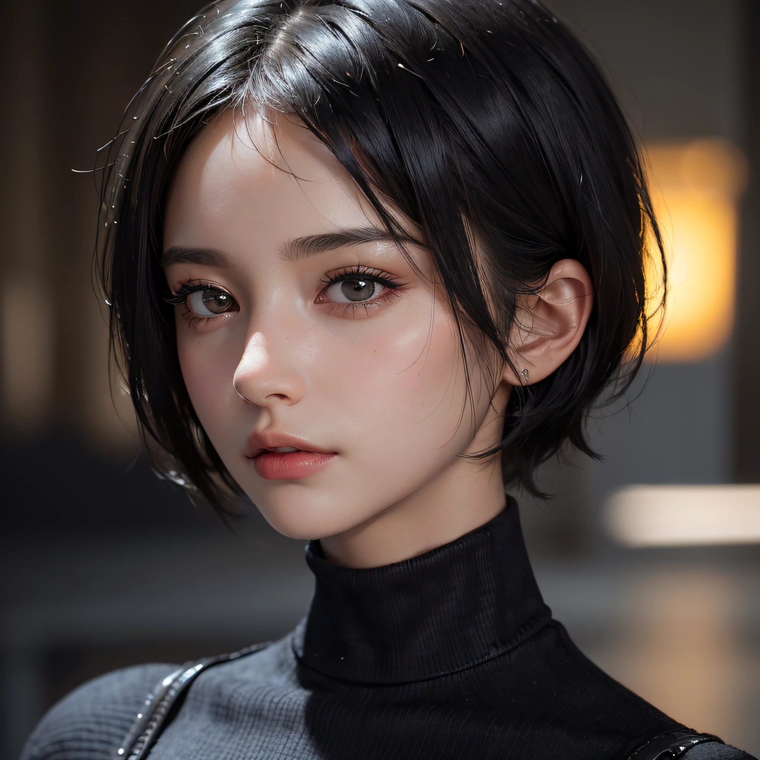 (masterpiece:1.3), (8k, photorealistic, RAW photo, best quality: 1.4), (1girl), beautiful face, (realistic face), (black hair, short hair:1.3), beautiful hairstyle, realistic eyes, beautiful detailed eyes, (realistic skin), beautiful skin, (sweater), absurdres, attractive, ultra high res, ultra realistic, highly detailed, golden ratio
