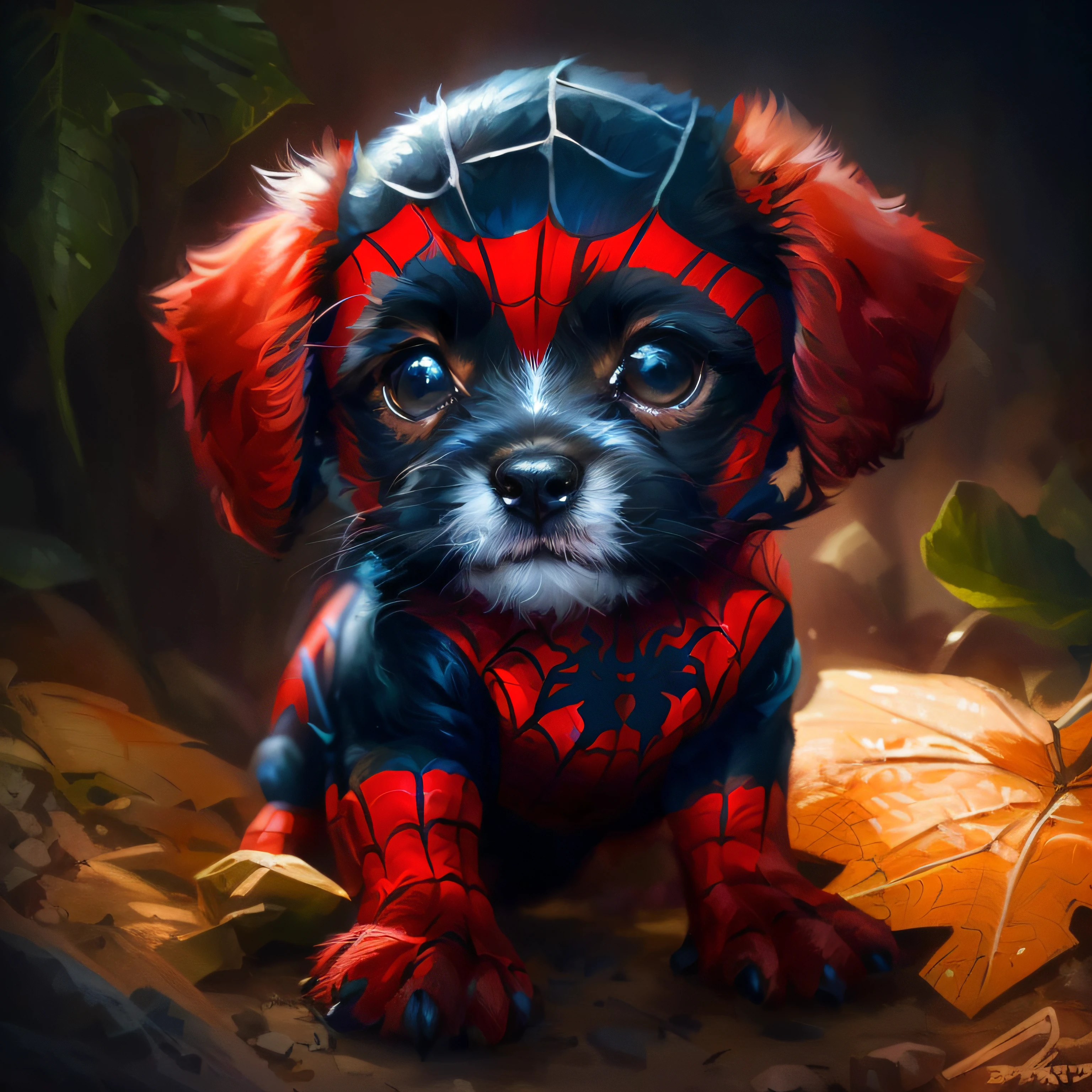 spider - man puppy by theartofoam on devite, adorable digital painting, digital painting highly detailed, cute digital art, cute detailed digital art, portrait of spiderman, amazing!, amazing, cute detailed artwork, highly detailed digital painting, cute artwork, furry digital art, cartoon digital painting, digital cartoon painting art, fan art, digital art animal photo, highly detailed digital artwork