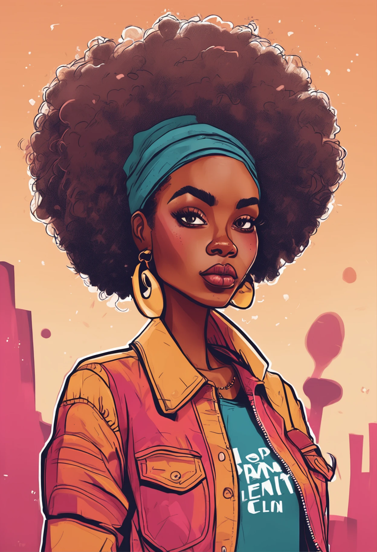 cartoon image of a woman with a big afro hair, super cute funky black girl, cartoon style illustration, cartoon art style, cartoon art style, in digital illustration style, highly detailed character design, cute detailed digital art, urban girl fanart, portrait character design, beautiful digital illustration, high quality portrait, cartoon art, afro, character design portrait
