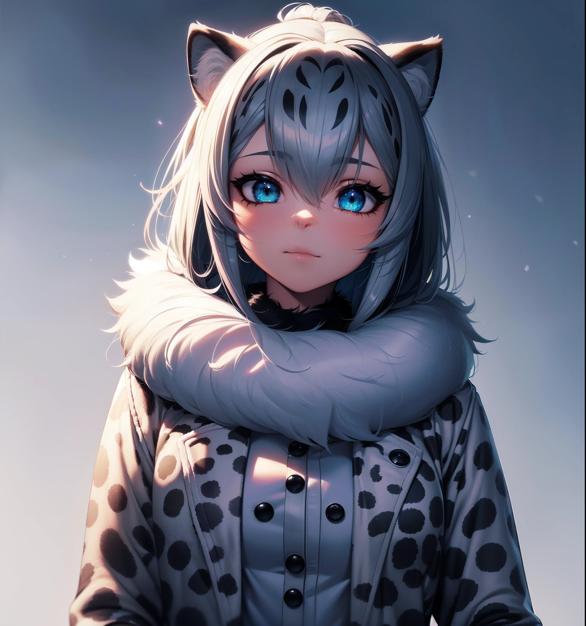 uploaded on e621, (kemono, anime anthro, anime furry), (female anthro snow leopard), young adult, gorgeous, photo model, ultra cute face, innocent face, playful, snout, soft and fluffy fur, (detailed fluffy fur texture:1.1), realistic fur, fur simulation, (hair, unique hairstyle, unique fringe, unique bangs:1), cute fang, snow, winter, winter jacket, (full-length portrait, standing), beautiful eyes, scenery, solo, (best quality, high quality:1.4), detailed background, (HDR, volumetric lighting, beautiful shading, rtx:1.2), (CG, realistic anime illustration:1), (fantasy artstyle, trending on artstation:1.1), (pixar style, disney style, ultra detailed, realistic fur simulation, realistic art:1.2)