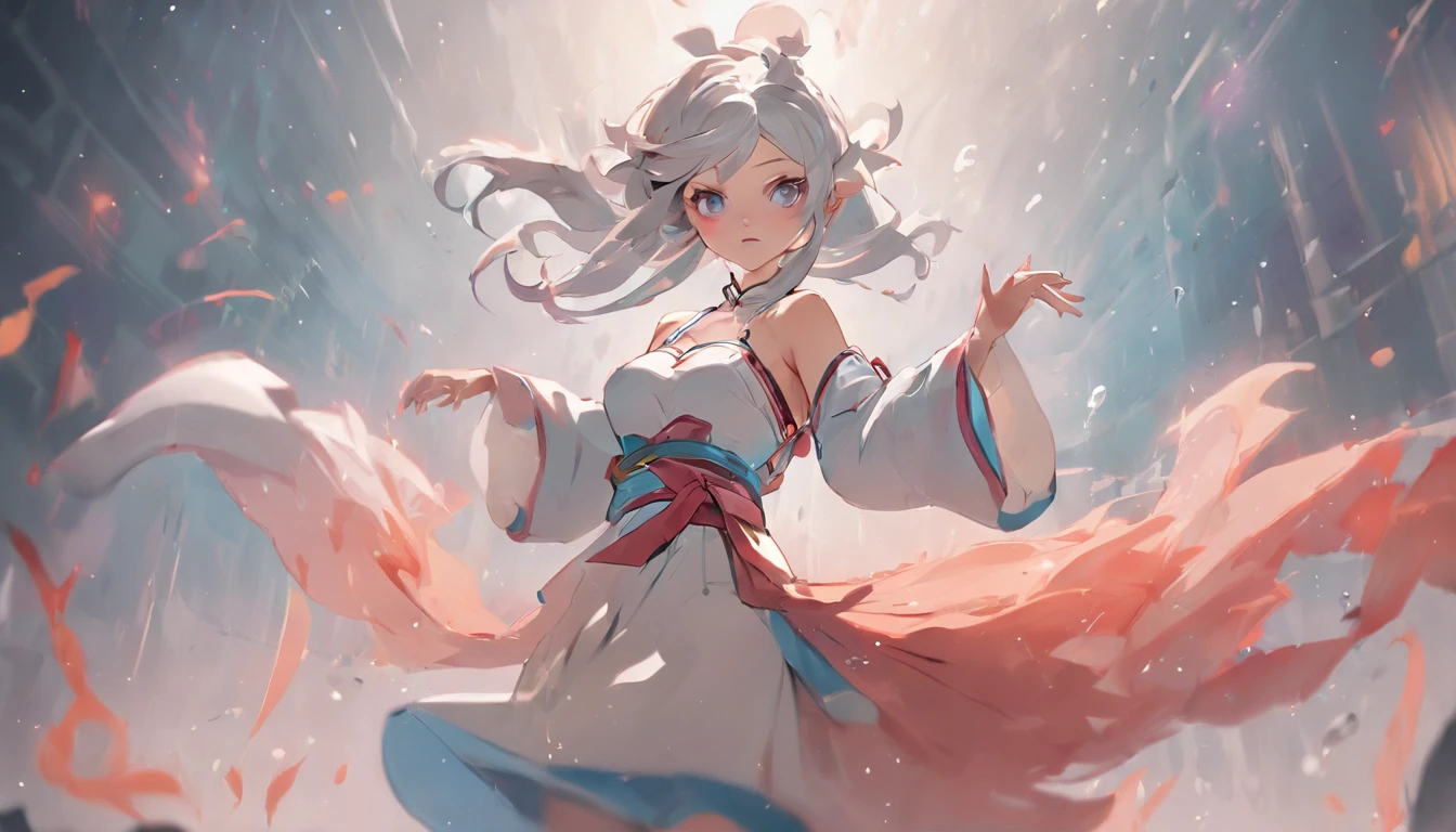 league of legends character art, League of Legends concept art,league of legends splashart, League of Legends character, league of legends art, from league of legends, Riot game concept art, league of legends style art, league of legends splashart, league of legends champion,komono, Hanfu,Taoist uniform,Off-the-shoulder attire,shift dresses,ta prostitute,Motion blur, Depth of field means reflection,extreme light,fog atmosphere,The moonlight shone on the side of the girl's face,22 year old,realisticlying,no-bra,vacuum,Extra-long sleeves,Long off-the-shoulder dress,huge tit,cleavage,Full length of colorful hair(1.9),Color gradient for long hair,Messy hair,Barefoot,Full body like,realskin,realcumAI,Snow-white skin,Snow-white thighs,Top image quality,Extreme light and shadow,White panty hose,High details,Standing painting,lines of movement,dynamicposes,komono,PC Wallpapers,Two-thirds of the canvas generates the body,move chart