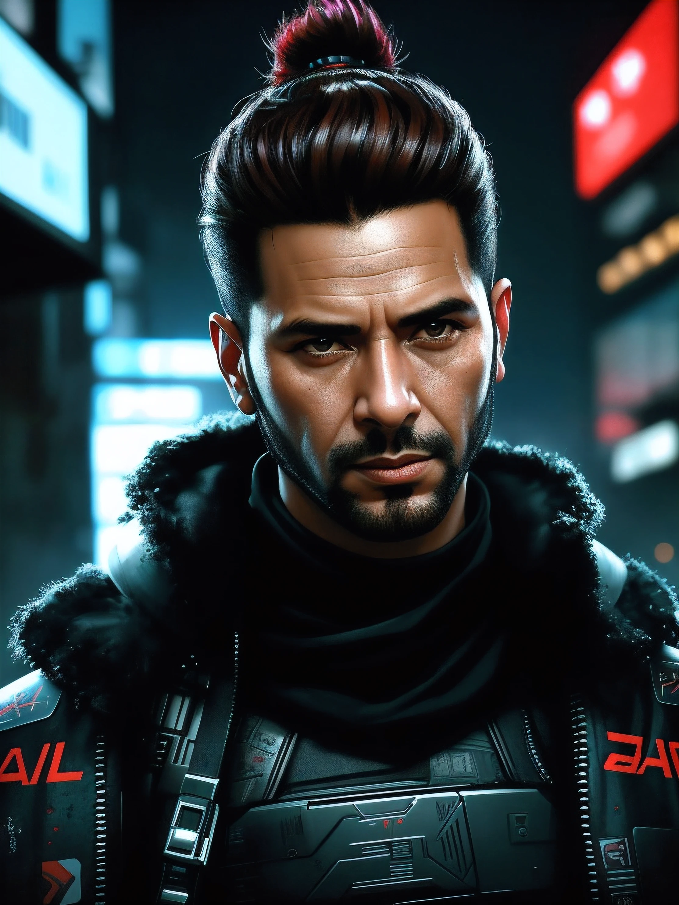 Arafed imagem de um homem com um sci - fiorer em seu peito, Arte digital detalhada em 4k, Arte digital altamente detalhada em 4k, Retrato de Adam Jensen, Epic portrait illustration, Retrato de um homem cyberpunk, pintura digital futurista, estilo pintura digital, Arte Digital 4K, 8k hd papel de parede arte digital, fan art, Retrato de um samurai cyberpunk
