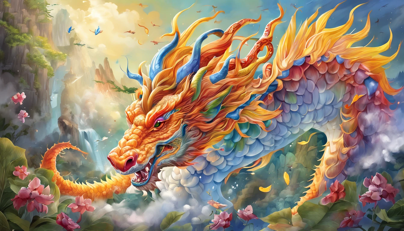 Full body like, Chinese Dragon, drak, Extremely detailed Cg Unity 8K wallpaper, (Colorful:1.2), Gentle background, Cute cartoon, teeth, Hires upscale: 1.7, Hires upscaler: 4x_NMKD-Siax_200k, Noise Removal Strength: 0.45, Lifelike texture, Dynamic Angle, (((+++Lightning is intertwined with the body///))), Colorful auspicious clouds, shadowing, Atmospheric perspective, in a panoramic view, Wide shot, 16k, Anatomically correct, Super detail