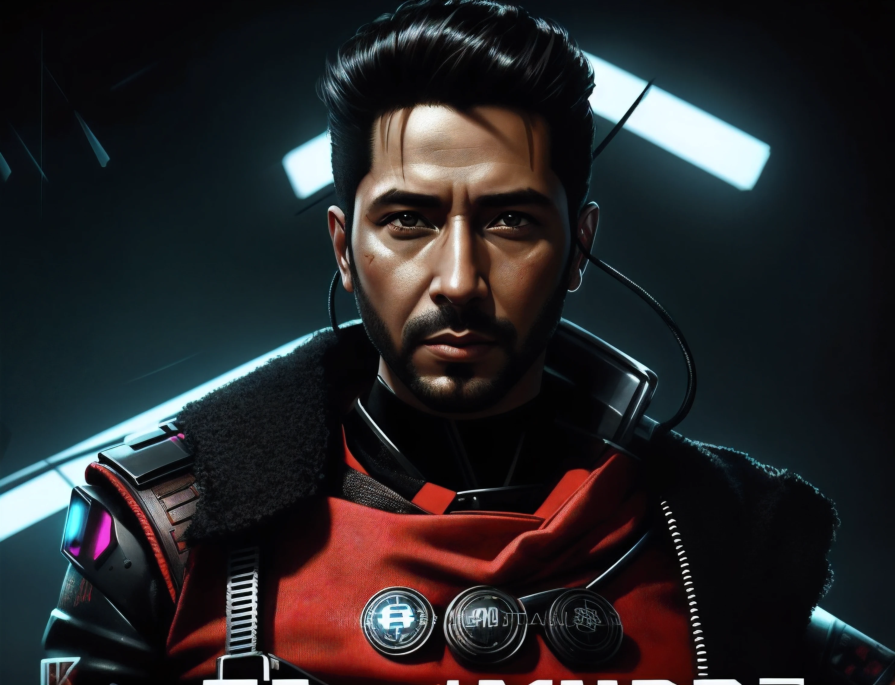 Arafed imagem de um homem com um sci - fiorer em seu peito, Arte digital detalhada em 4k, Arte digital altamente detalhada em 4k, Retrato de Adam Jensen, Epic portrait illustration, Retrato de um homem cyberpunk, pintura digital futurista, estilo pintura digital, Arte Digital 4K, 8k hd papel de parede arte digital, fan art, Retrato de um samurai cyberpunk