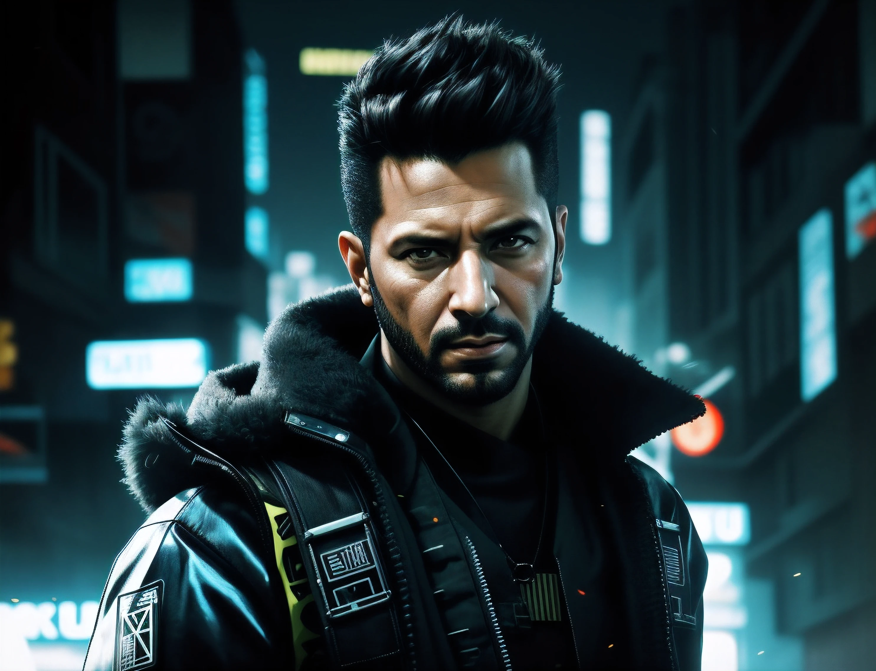 Arafed imagem de um homem com um sci - fiorer em seu peito, Arte digital detalhada em 4k, Arte digital altamente detalhada em 4k, Retrato de Adam Jensen, Epic portrait illustration, Retrato de um homem cyberpunk, pintura digital futurista, estilo pintura digital, Arte Digital 4K, 8k hd papel de parede arte digital, fan art, Retrato de um samurai cyberpunk