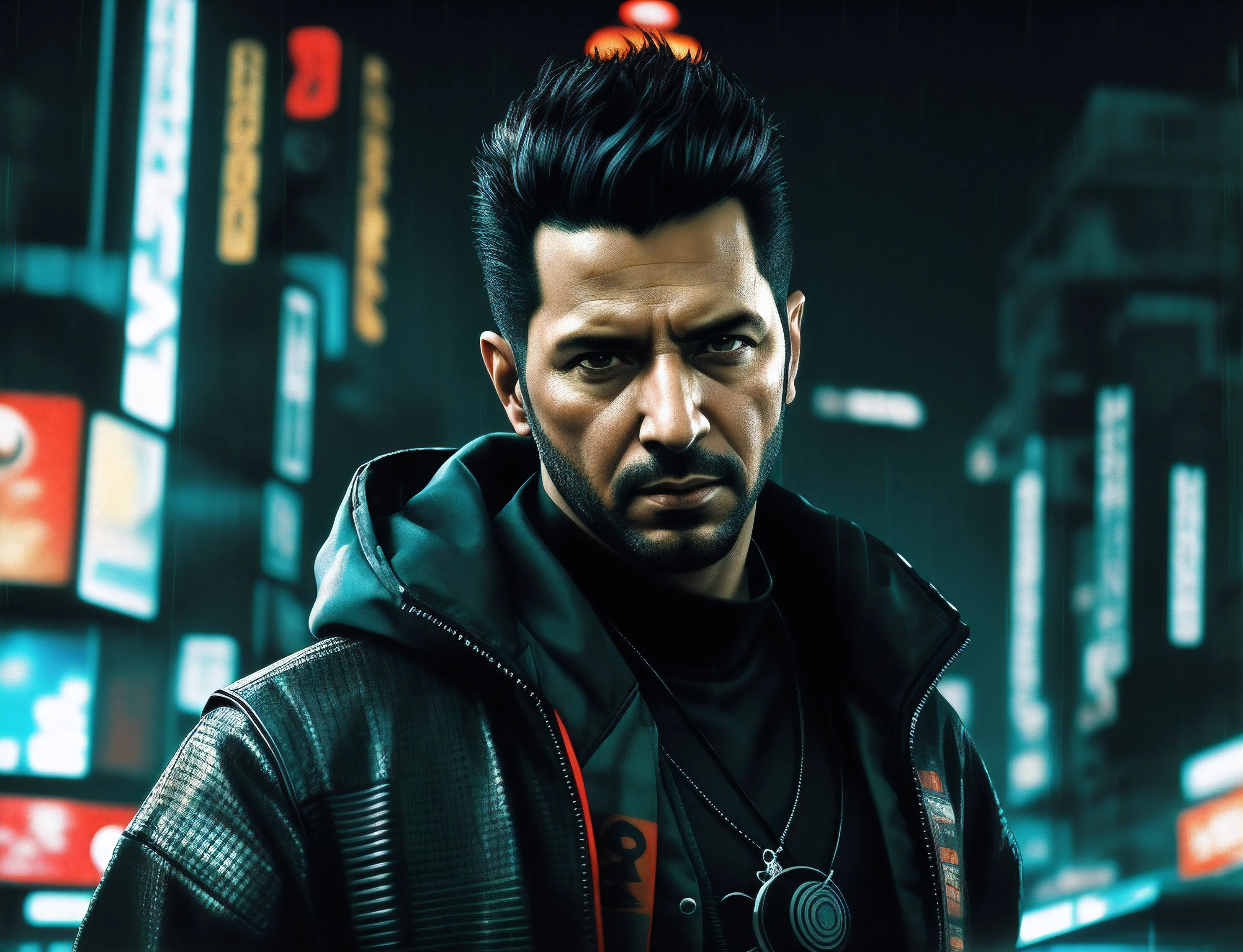Arafed imagem de um homem com um sci - fiorer em seu peito, Arte digital detalhada em 4k, Arte digital altamente detalhada em 4k, Retrato de Adam Jensen, Epic portrait illustration, Retrato de um homem cyberpunk, pintura digital futurista, estilo pintura digital, Arte Digital 4K, 8k hd papel de parede arte digital, fan art, Retrato de um samurai cyberpunk