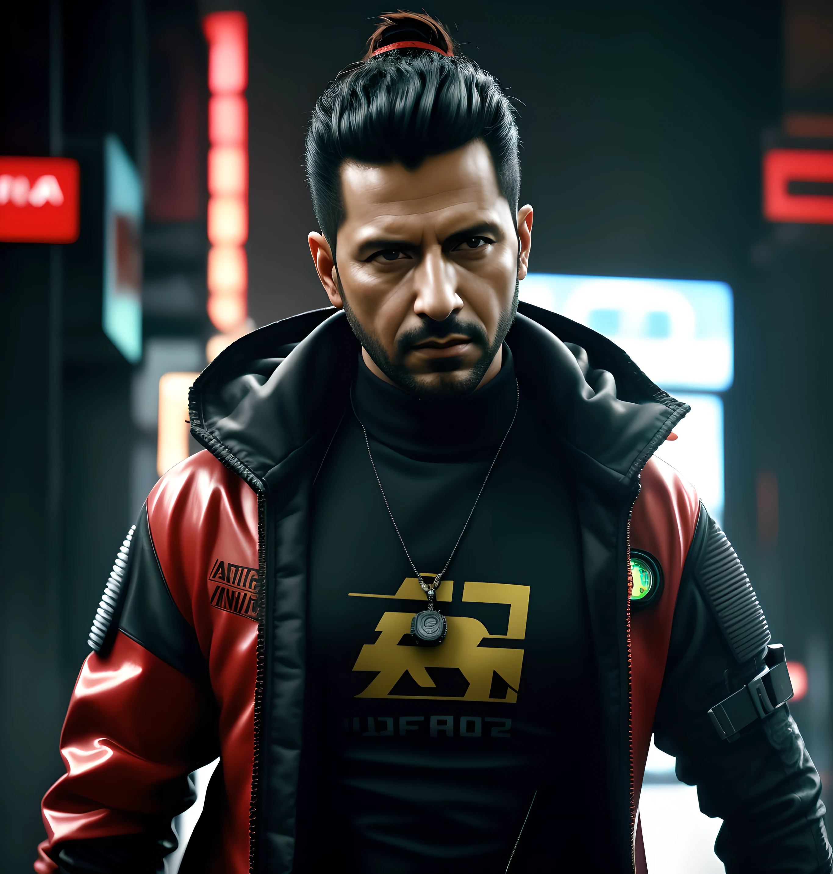 Arafed imagem de um homem com um sci - fiorer em seu peito, Arte digital detalhada em 4k, Arte digital altamente detalhada em 4k, Retrato de Adam Jensen, Epic portrait illustration, Retrato de um homem cyberpunk, pintura digital futurista, estilo pintura digital, Arte Digital 4K, 8k hd papel de parede arte digital, fan art, Retrato de um samurai cyberpunk