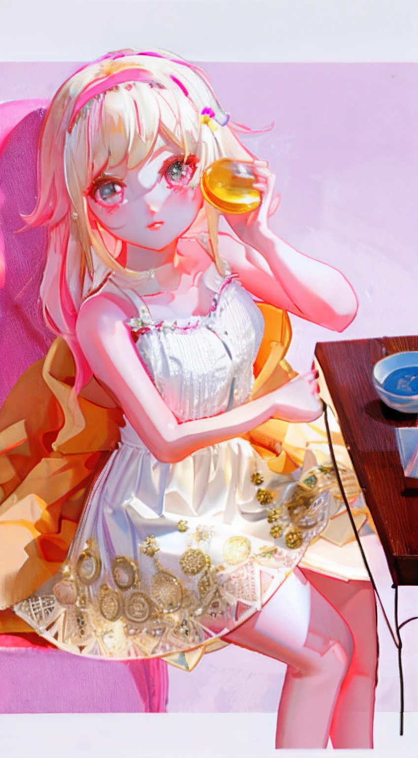 Pink suspenders,Maid hair ornaments,White stockings