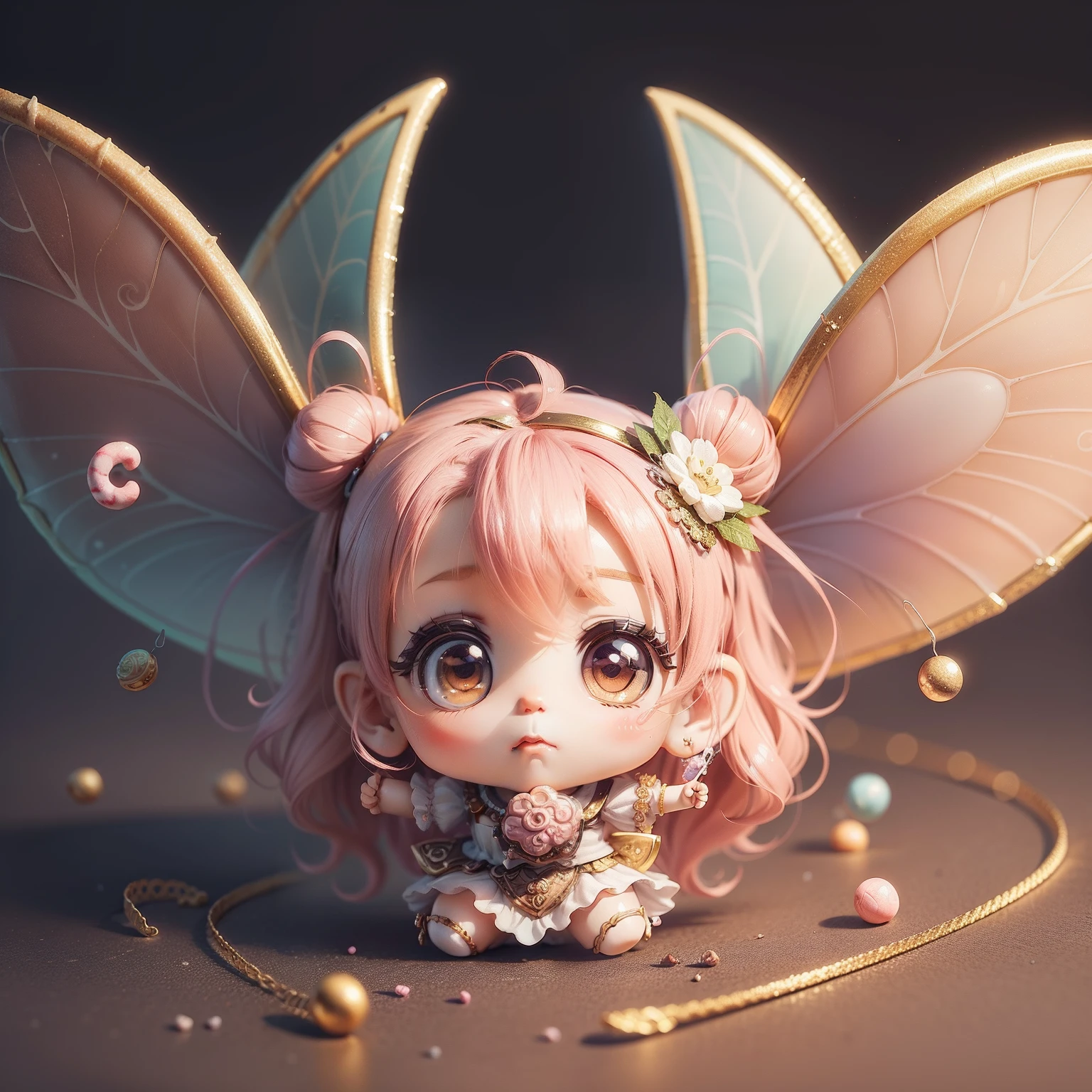Very cute and beautiful Chibi Anime Cookies and Candy Fairies , Simple flat background, Full body, Highly detailed face and eyes, Clearly outlined, Solo Chibi 3D