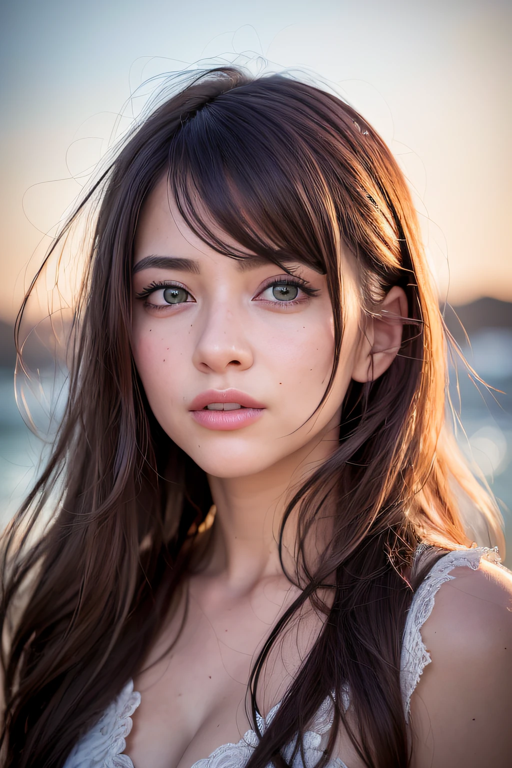 (realistic, photo-realistic:1.37),(8k, RAW photo, best quality, masterpiece:1.2), cute, ultra-detailed,heart-shaped pupils,physically-based rendering, ultra high res, kodakvision color, shot on Arricam LT Camera, bokeh, sharp focus,
looking at viewer,photorealistic,realistic, solo, photorealistic, best quality,extremely detailed face,extremely detailed eyes and face, beautiful detailed eyes,absurdres, incredibly absurdres,haunting smile,Messy hair, floating hair, ,