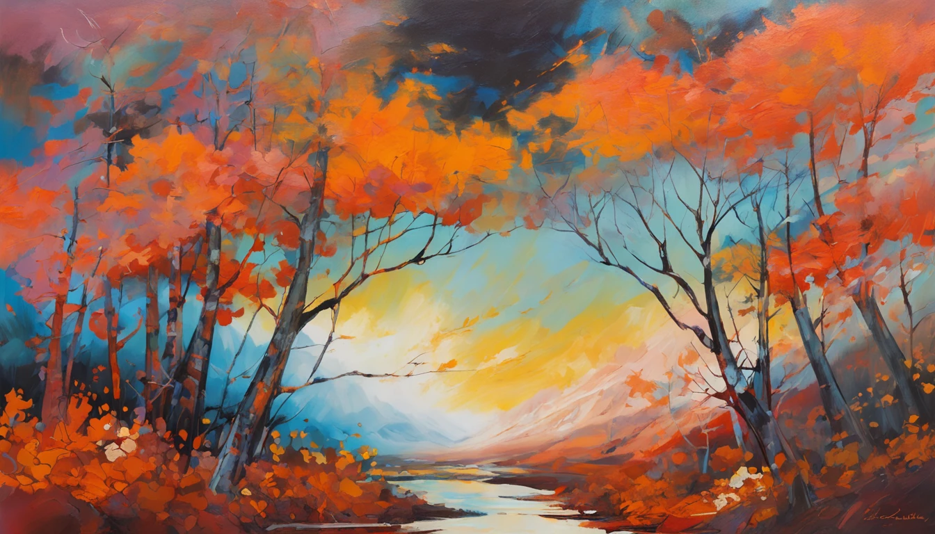Intricate painting details of Japanese forests, By range Murata, galaxy in background, Clouds, vivd colour, High contrast, Mountain, vector line art, orange highlights, trending in pixiv, anime concept art, Stick, Mattire, high high quality, Edge to edge, Sanskrit