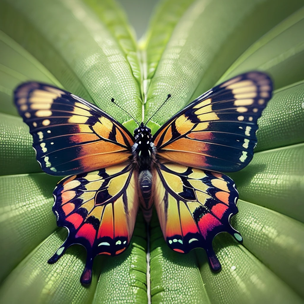 Visualize an image of a butterfly emerging from a cocoon. When touching the photo, you will feel the texture of the surface, with a rough part and a smooth part. The butterfly is in the center, its wings outstretched, representing the final stage of metamorphosis. --auto --s2
