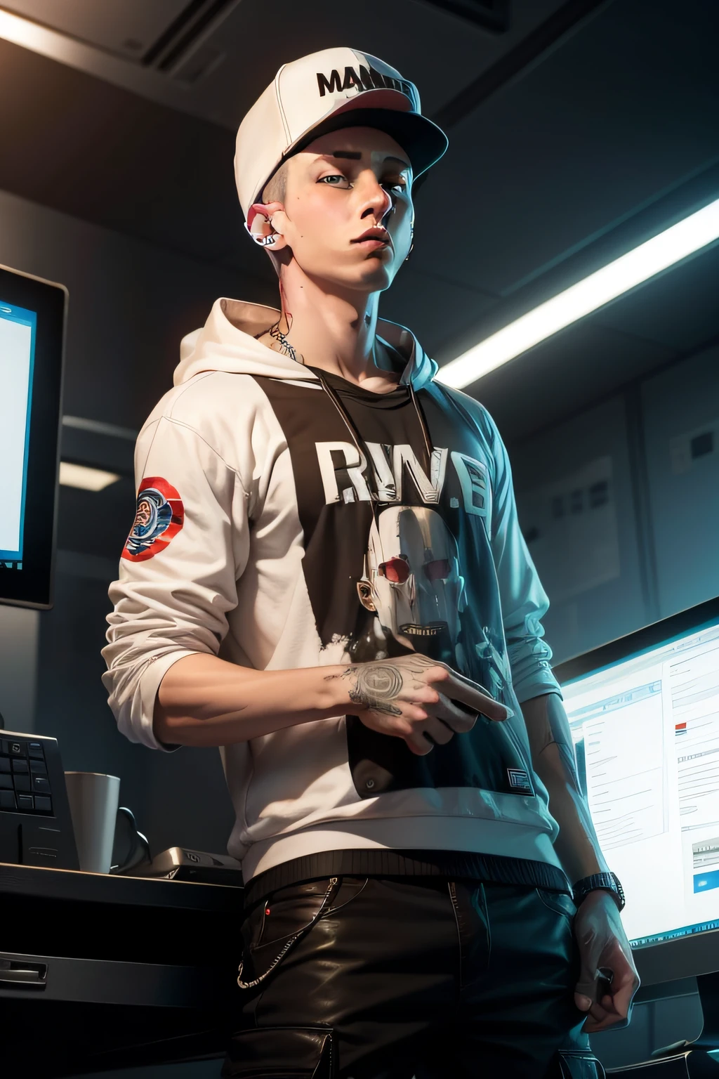 Eminem invadindo um servidor de computador, imagem em versao anime