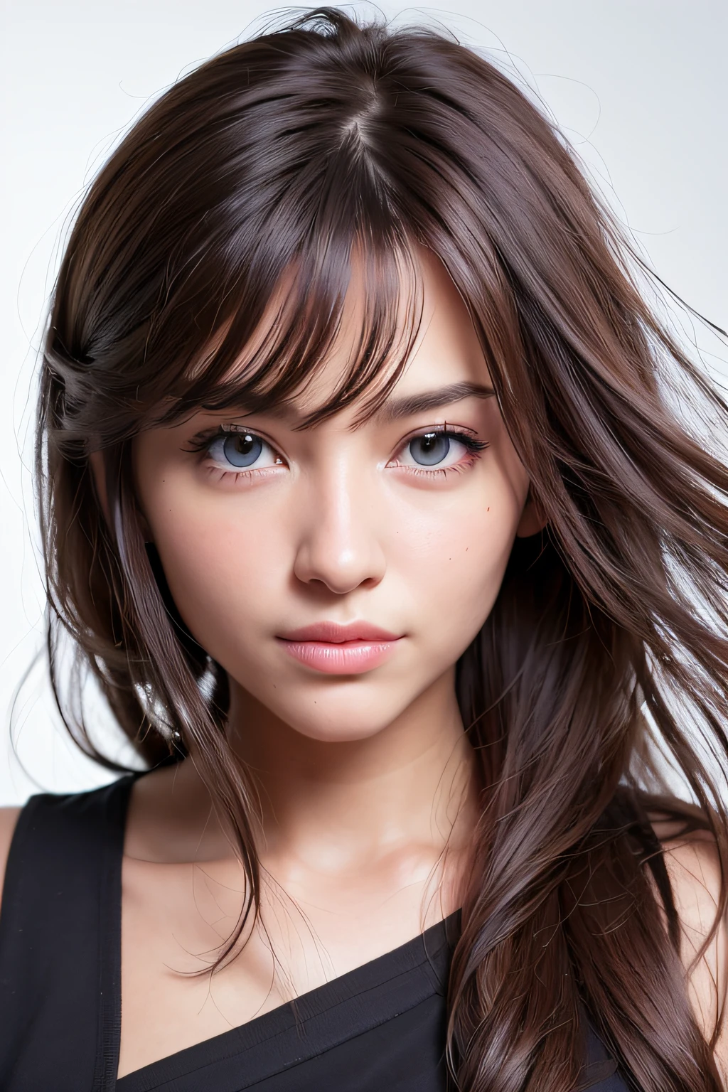 (realistic, photo-realistic:1.37),(8k, RAW photo, best quality, masterpiece:1.2), cute, ultra-detailed,heart-shaped pupils,physically-based rendering, ultra high res, kodakvision color, shot on Arricam LT Camera, bokeh, sharp focus,
looking at viewer,photorealistic,realistic, solo, photorealistic, best quality,extremely detailed face,extremely detailed eyes and face, beautiful detailed eyes,absurdres, incredibly absurdres,haunting smile,Messy hair, floating hair, ,