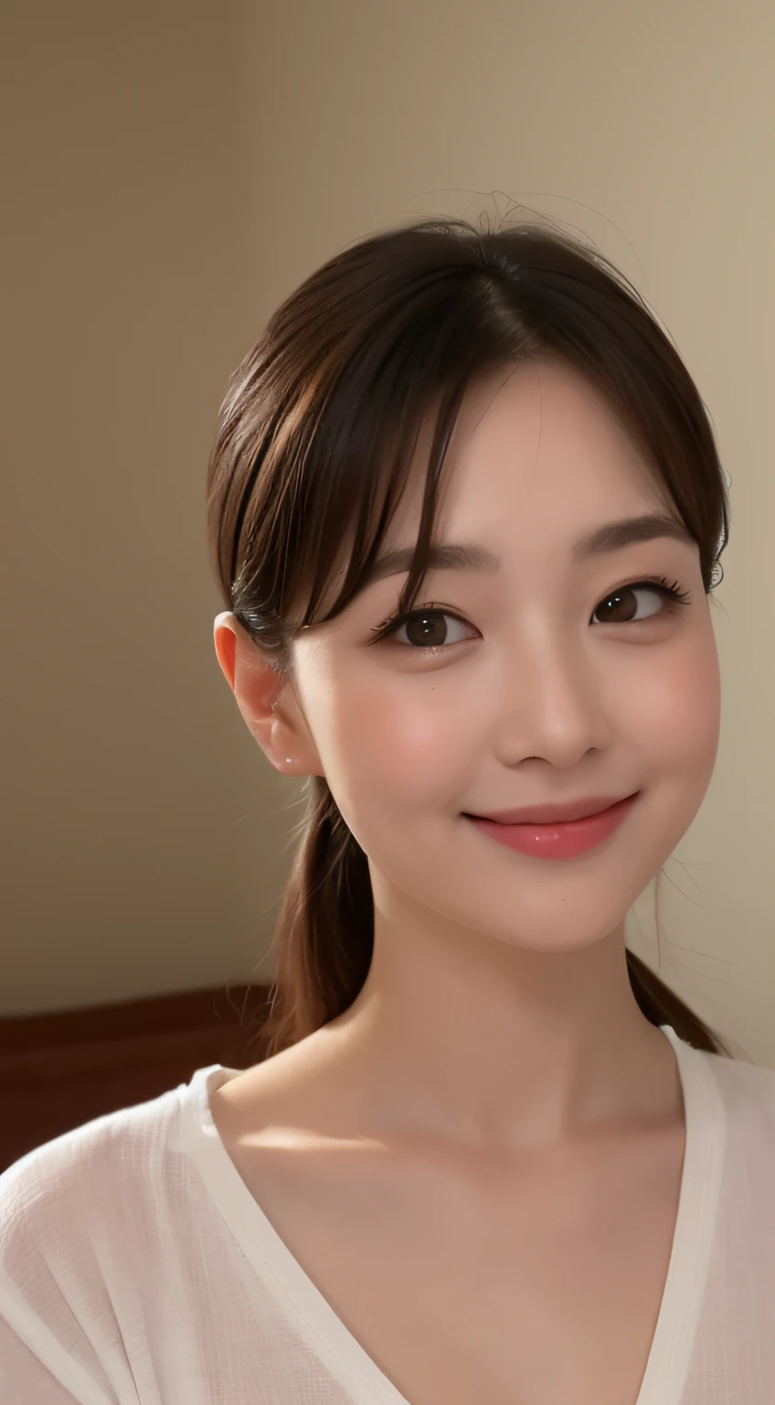 ((The highest image quality, 8K, tmasterpiece:1.3)), 1girll, Beautiful woman with slender abs:1.3, (casual hairstyle, :1.2), Pink low cut bra,Oversized,the skin is very white,Ultra-fine face, A detailed eye, 二重まぶた,ssmile。Take pictures in cute poses,The figure is very bad,tiny small waist,Super big breasts,close-up,Close-up chest,White-skinned,The background is casual,Close-up shot shots