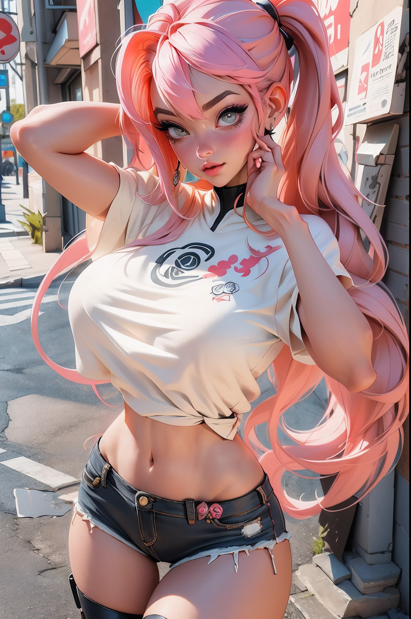 ((Best quality)), ((Masterpiece)), ((Realstic)) and ultra-detailed pchaudography, Tsuande, Pretty Girl Tsunade de Naruto, Jolie fille, cheveux jaune clair, parti, neon light. Elle a ((cheveux blanc)), porte un (Top Tech-Wear) et un (corde noire, motif rouge:1.2) , ((beautiful and aesthetic)), sexy, gros seins, chaud, grosse poitrine