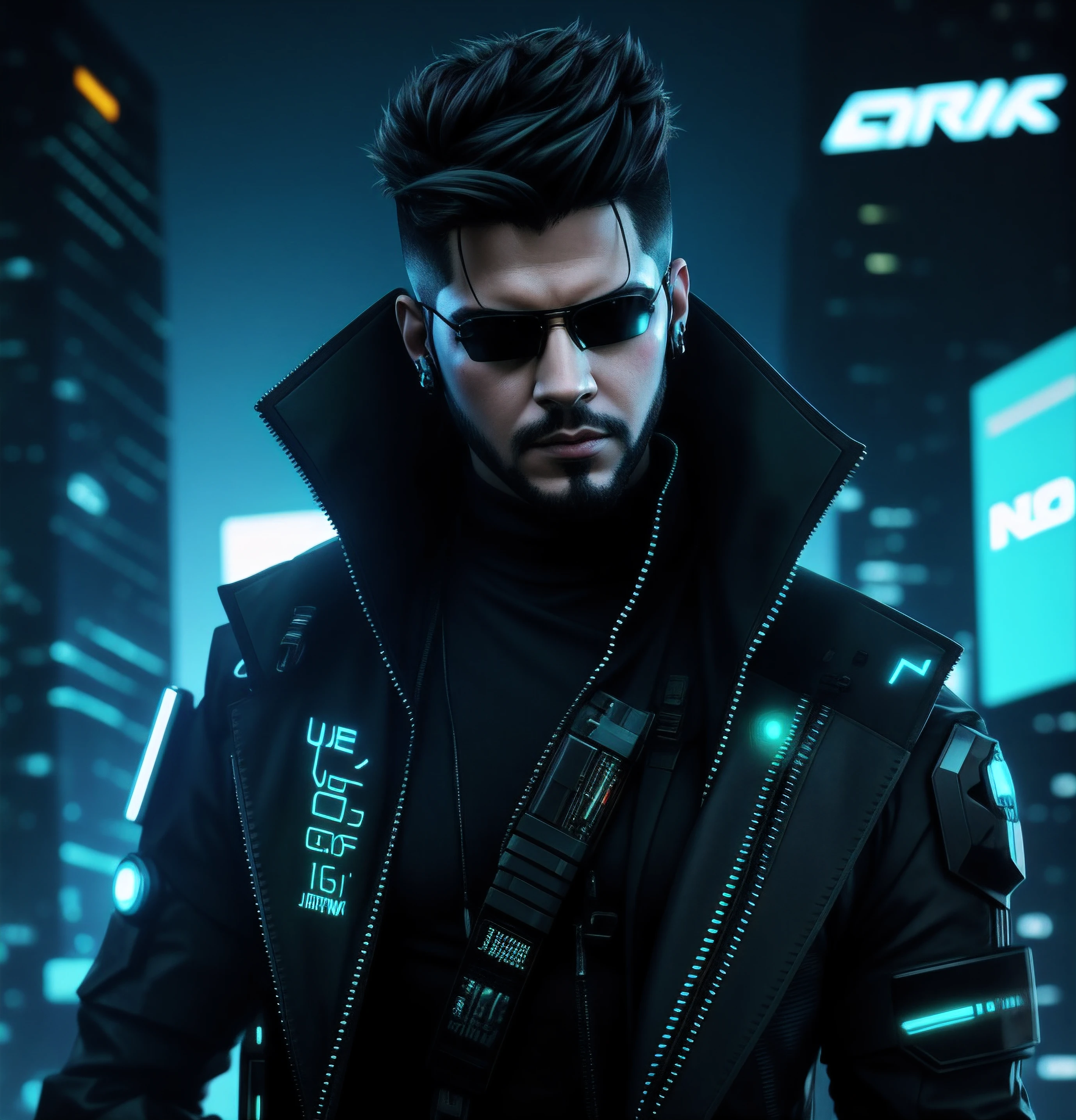 um close up de um homem em um terno futurista com um fundo futurista, cyberpunk hero, Neon scales and Cyborg Tech, Em um aliado cyber - punk, estilo cyber universe, neo vaporwave |, Cybernetic style, cara cyberpunk, cores cyberpunk, cor estilo cyberpunk, cybernetic suit, no estilo cyberpunk, estilo de arte cyberpunk, personagem scifi, cyberpunk futurista neo, Retrato de Adam Jensen