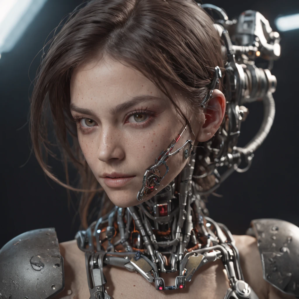 Natural oil painting, high perspective, close-up, photo of a cyber girl in steel armor in space ship, dynamic action heroic pose, visible mechanical steel organs, visible bones, red neon blood vessels, black Bob haircut, detailed fingers, wind, detailed face, detailed eyes and iris, liquid electric, huge liquid gold+black oil and droplets, cyberpunk techno style, psychedelic, dark noir style, masterpiece, studio lighting, soft shadows, hyper detailed, best quality, hyper detailed, hyper reallistic, (ultra realistic:2.0), fulcolor scheme, cinematic, sharp focus, shallow depth of field detailed background, HDR, ISO 100, 16k,