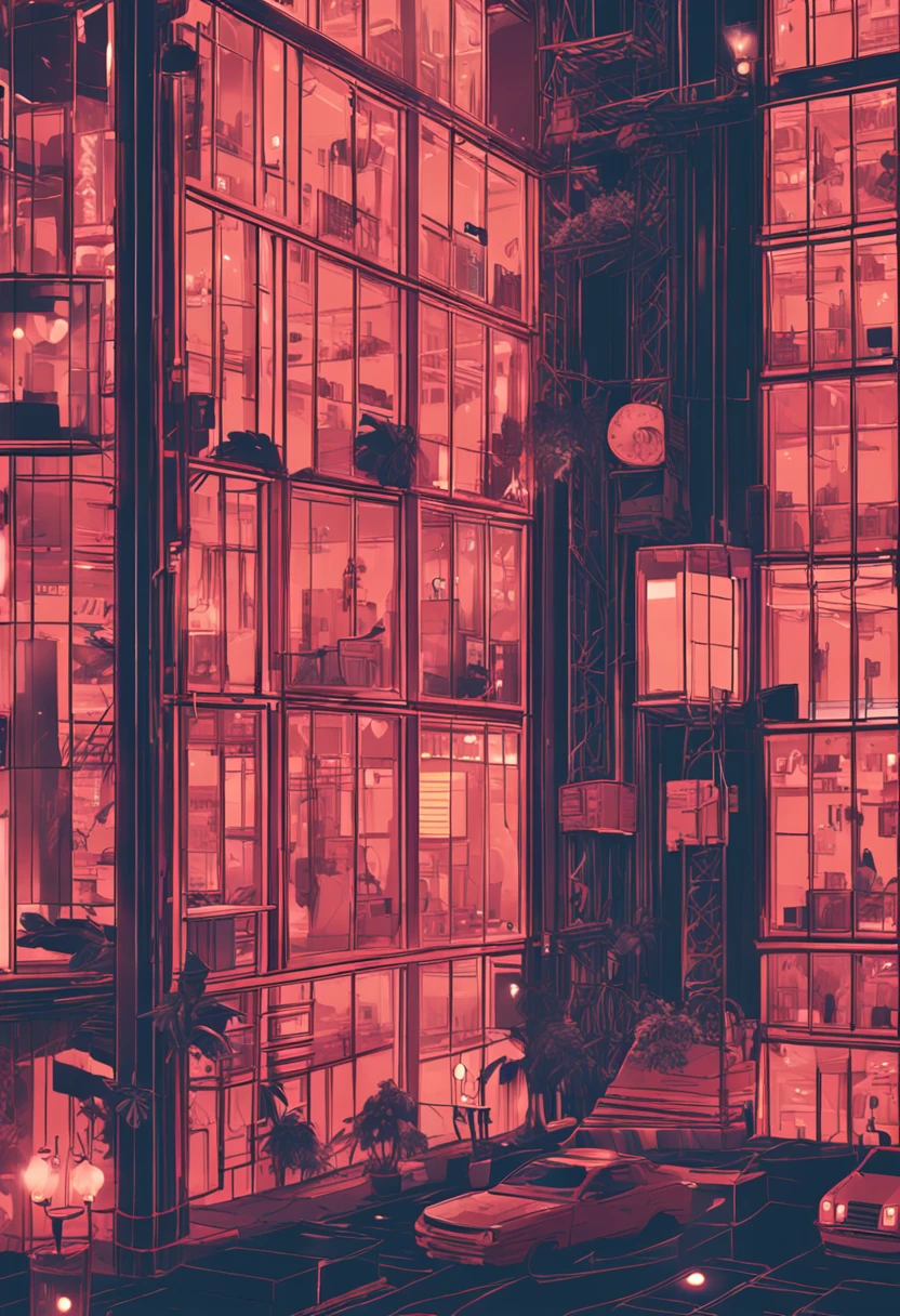 The background is a transparent square glass box,Inside the box there are two small round lights that look like cameras,Both of these small round lights are facing to the right