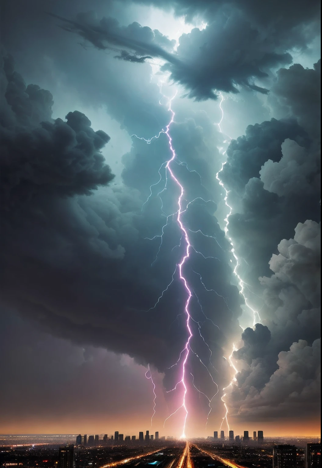 An urban setting is thrown into chaos as a colossal tornado descends upon it. Skyscrapers, once symbols of human achievement, now appear fragile against the tornado's might. Cars are lifted off the ground, and the air is thick with dust and debris. The scene captures the raw power of nature and the vulnerability of man-made constructs. Medium: Photography. Style: Ultra-detailed, drawing inspiration from real-life tornado documentation combined with the dramatic flair of Hollywood disaster films. Lighting: Dim and foreboding, with the tornado casting a massive shadow over the city, and occasional lightning strikes illuminating the scene. Colors: A palette of stormy grays, blacks, and browns, with splashes of city lights attempting to pierce the gloom. Composition: Nikon Z7 II Mirrorless camera, Nikkor Z 50mm f/1.8 S lens, Resolution 45.7 megapixels, ISO sensitivity: 250, Shutter speed 1/100 second, a mid-shot focusing on the tornado's path of destruction, with the city's skyline in the background. --ar 16:9 --v 5.1 --style raw --q 2 --s 750