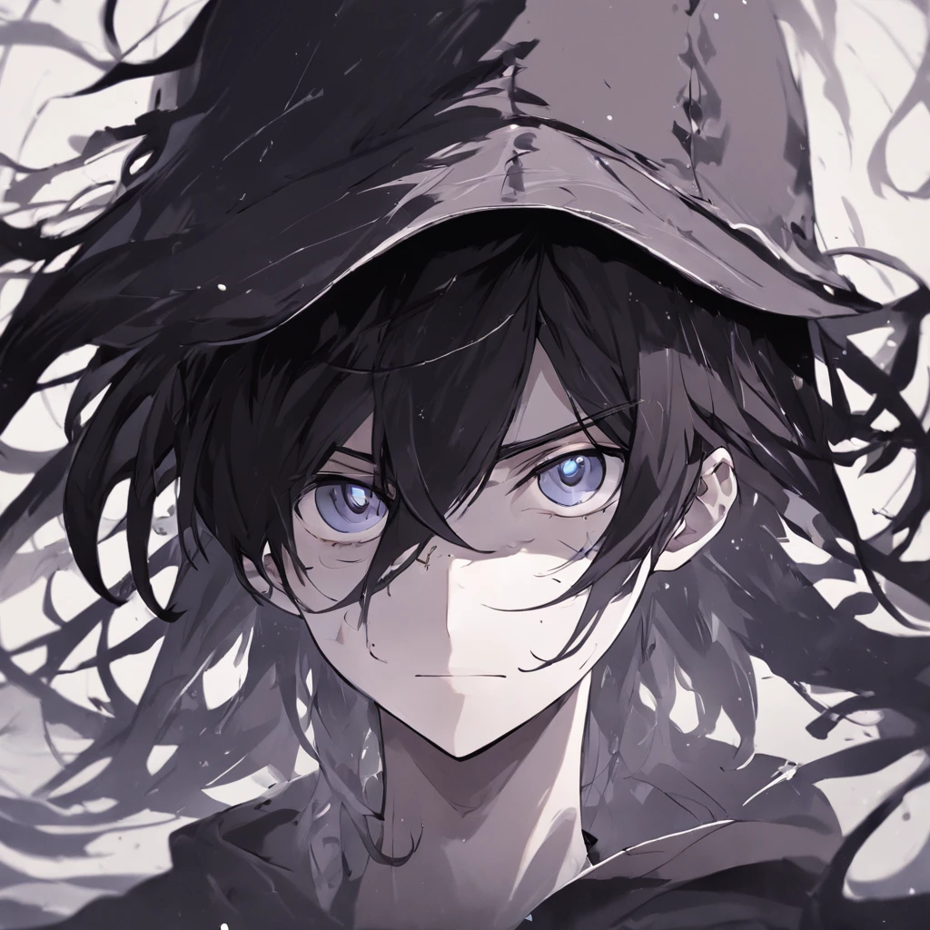 (White background:1.4),(Silhouette of a young male head, Detached from the worldly eye,With a smile,Long black hair with white dye,Wear a hat,Black eyes,The center of the eye is white),(Illustration style:1.2,paper art:1.2,),( reasonable design, Clear lines, High sharpness,Best quality, Very detailed, Masterpiece, movie light effect, 4K,Black and white tones),black andwhite