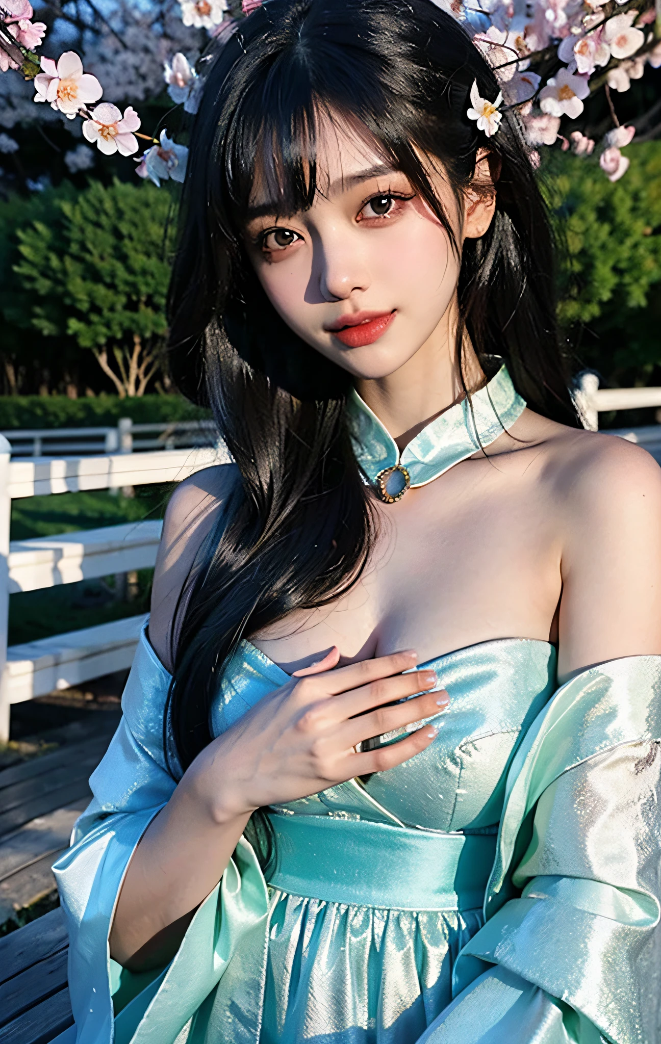 (ulzzang-6500-v1.1:0.8),(raw photo:1.2),((photorealistic:1.4)),(upper body),best quality,masterpiece, very delicate and beautiful, very detailed, CG, unity, 8k wallpaper , amazing, fine detail, masterpiece, best quality, official art, extremely detailed CG unity 8k wallpaper, ridiculous, unbelievably ridiculous, huge file size, super detailed, high resolution, very detailed, beautifully detailed girl, very detailed eyes and face, beautiful detailed eyes, light on the face, movie lighting, 1 girl, looking at the audience, east asian architecture, (blurred background: 1.2), cherry blossoms, lantern lights, depth of field,
