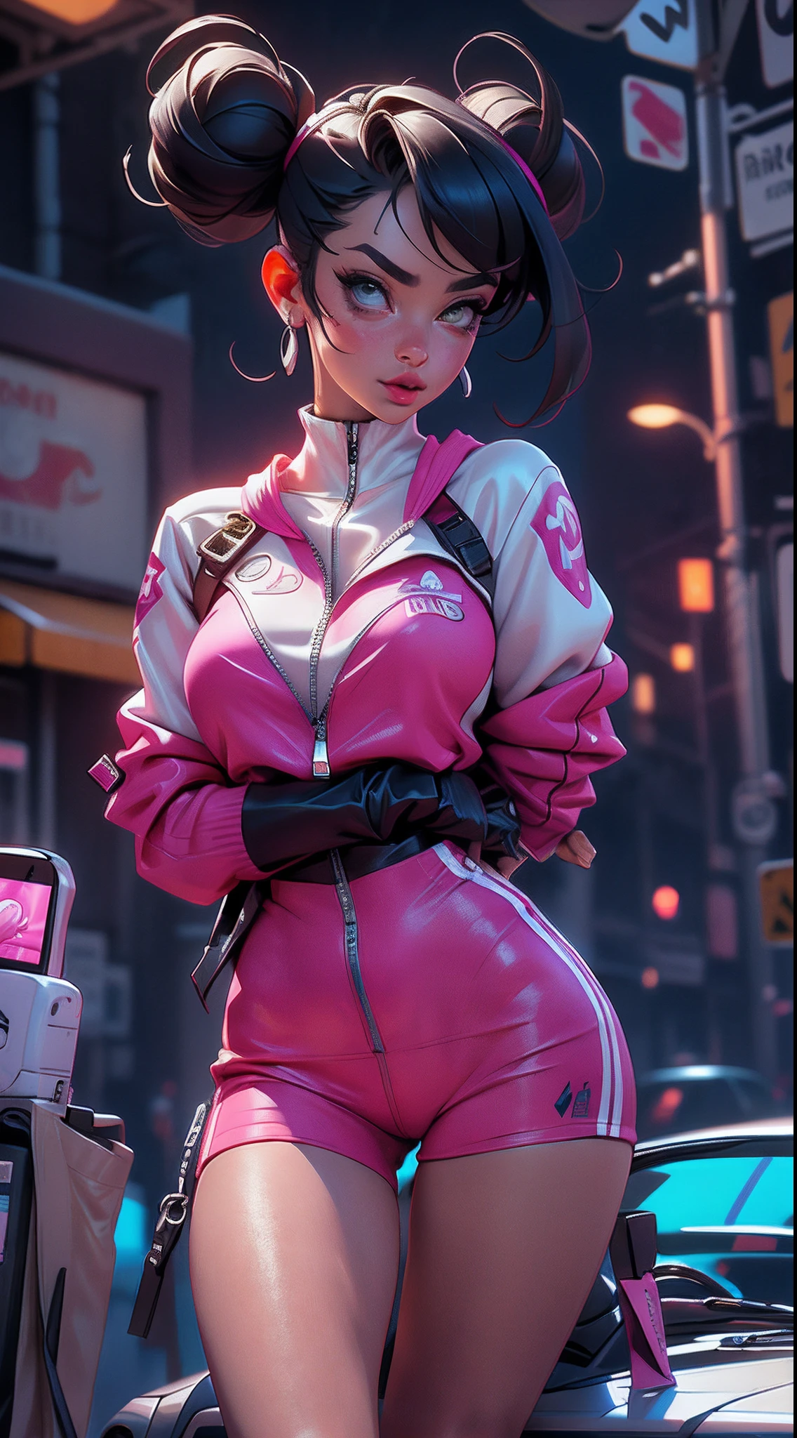 ((Best quality)), ((Masterpiece)), ((Realstic)) and ultra-detailed pchaudography, Juri Han,Jolie fille Juri Han de Street Fighter, gros cul, Jolie fille, neon light. porte un (Top Tech-Wear) et un (corde noire, motif blanc :1.2) , ((beautiful and aesthetic)), sexy, gros seins, chaud, grosse poitrine, back position accroupi, phone dans la main droite, Gymnase,