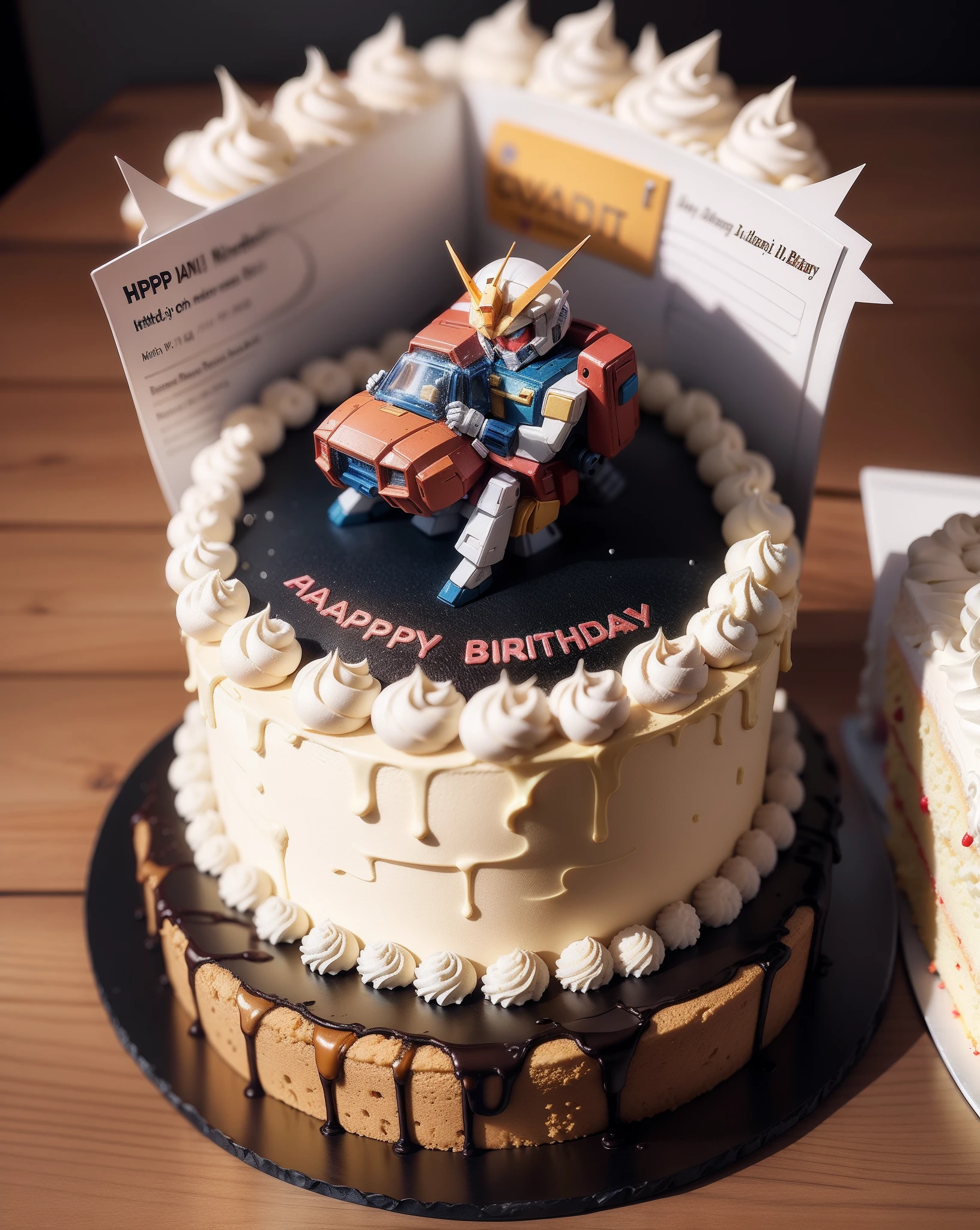 Gundam mini &  a birthday cake, natural light, happy birthday