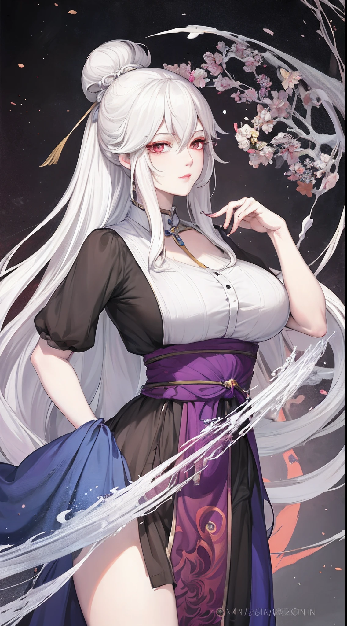 Masterpiece, Superb Quality, Night, Full Moon, 1 Woman, Mature Woman, Chinese Style, Ancient China, Sister, Royal Sister, Cold Face, Expressionless, Silver-White Long-Haired Woman, Light Pink Lips, Calm, Intellectual, Three Bands, Gray Eyes, Assassin, Short Knife, Flower Ball Background, Walking Street View, Full Naked, All Naked, All Naked, Naked, No Clothes,