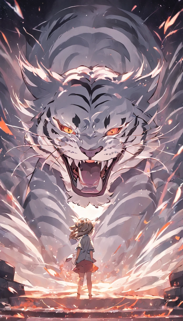 Draw a giant white tiger，Domineering，Clear tiger claws，​​clouds，Sideburns，ultra-clear，The eye，teeth，Vivid image