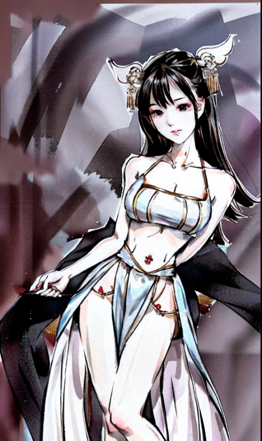 high-heels，Long legs，on cheongsam，standing on your feet，cropped shoulders，Chest exposure，