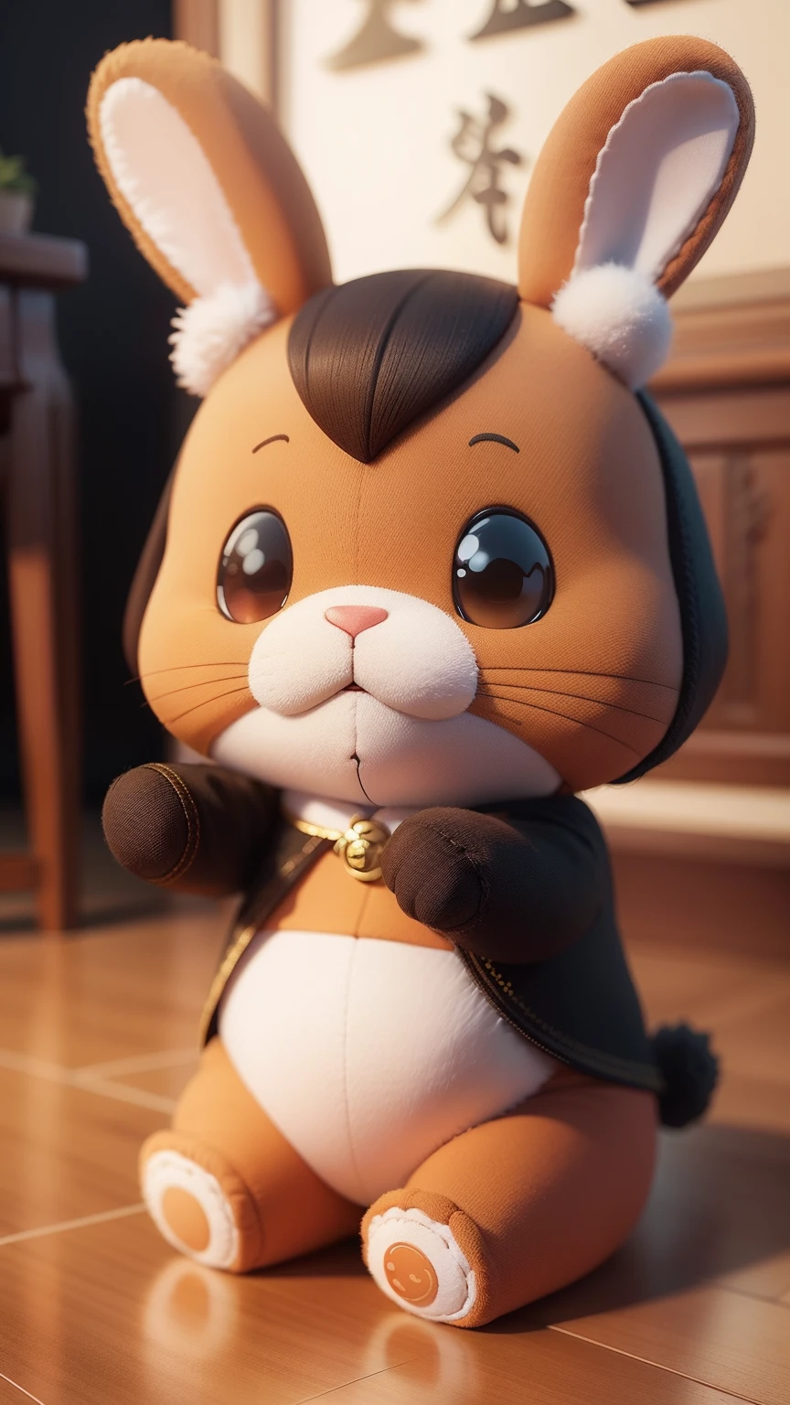 (High quality,realisticlying,detail-rich),chineseZodiac,Rabbit,adolable,3D cartoon character,Poster cover,a plush