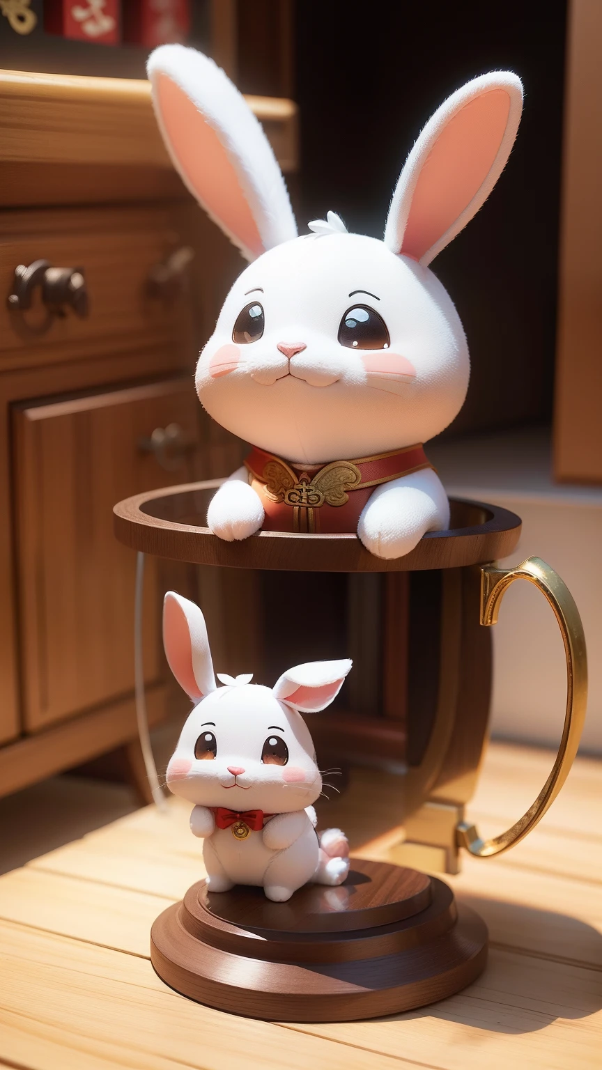 (High quality，realisticlying，detail-rich)，chineseZodiac，Rabbit，adolable，3D cartoon character，Poster cover，a plush