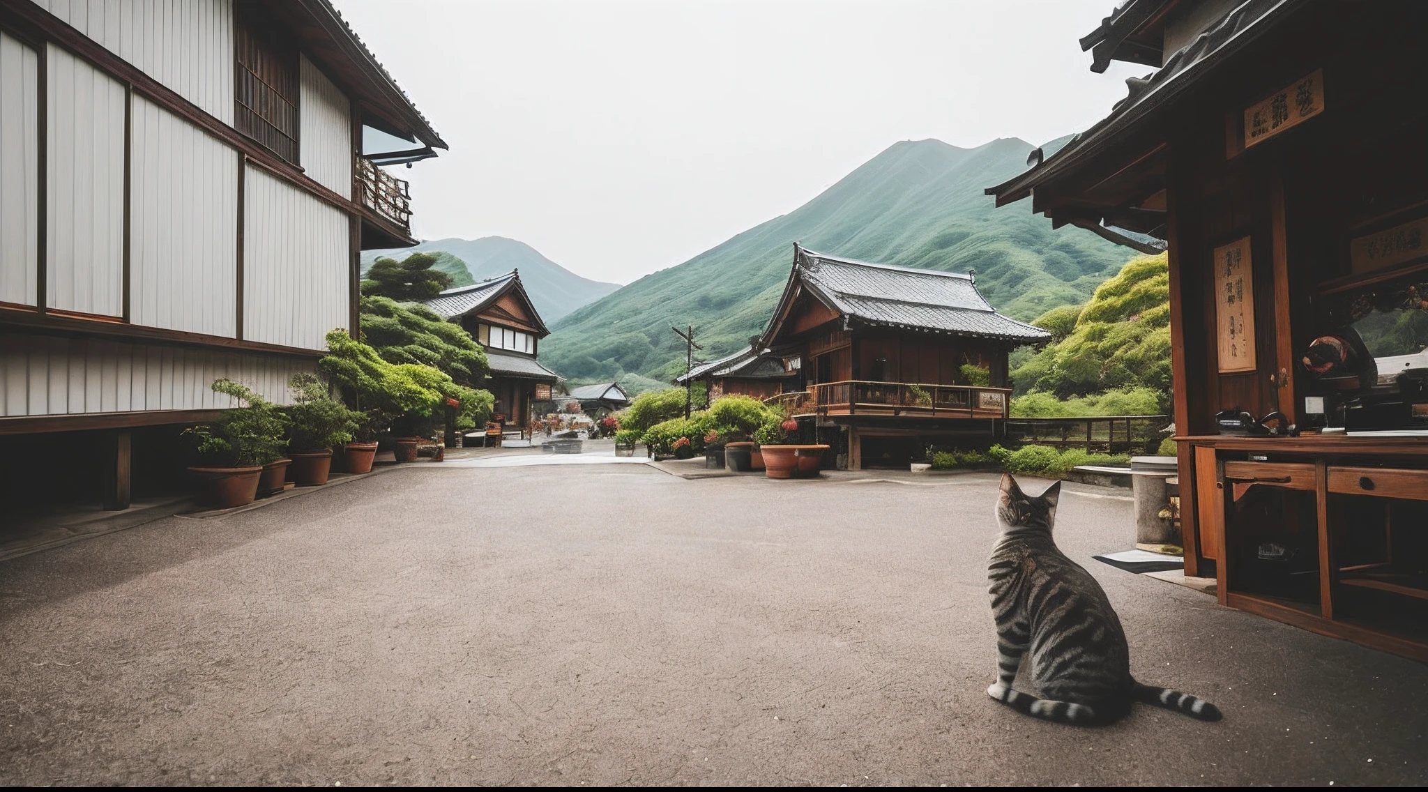 Close up photo of a white kitten、Cat's eyes are light blue、looking in camera、soft volumetric lights、(back lighting:1.3)、(cinematic:1.2)、intricate-detail、(art stations:1.3)、Japan fishing port、Friend cat of calico cat with a lot of white