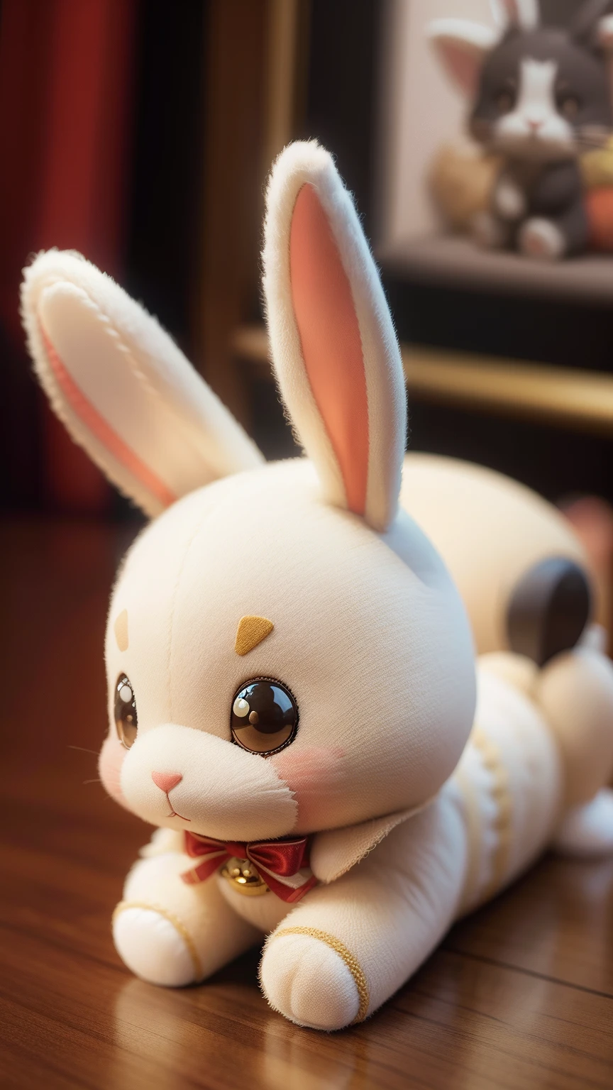 (High quality,realisticlying,detail-rich),chineseZodiac,Rabbit,adolable,3D cartoon character,Poster cover,a plush