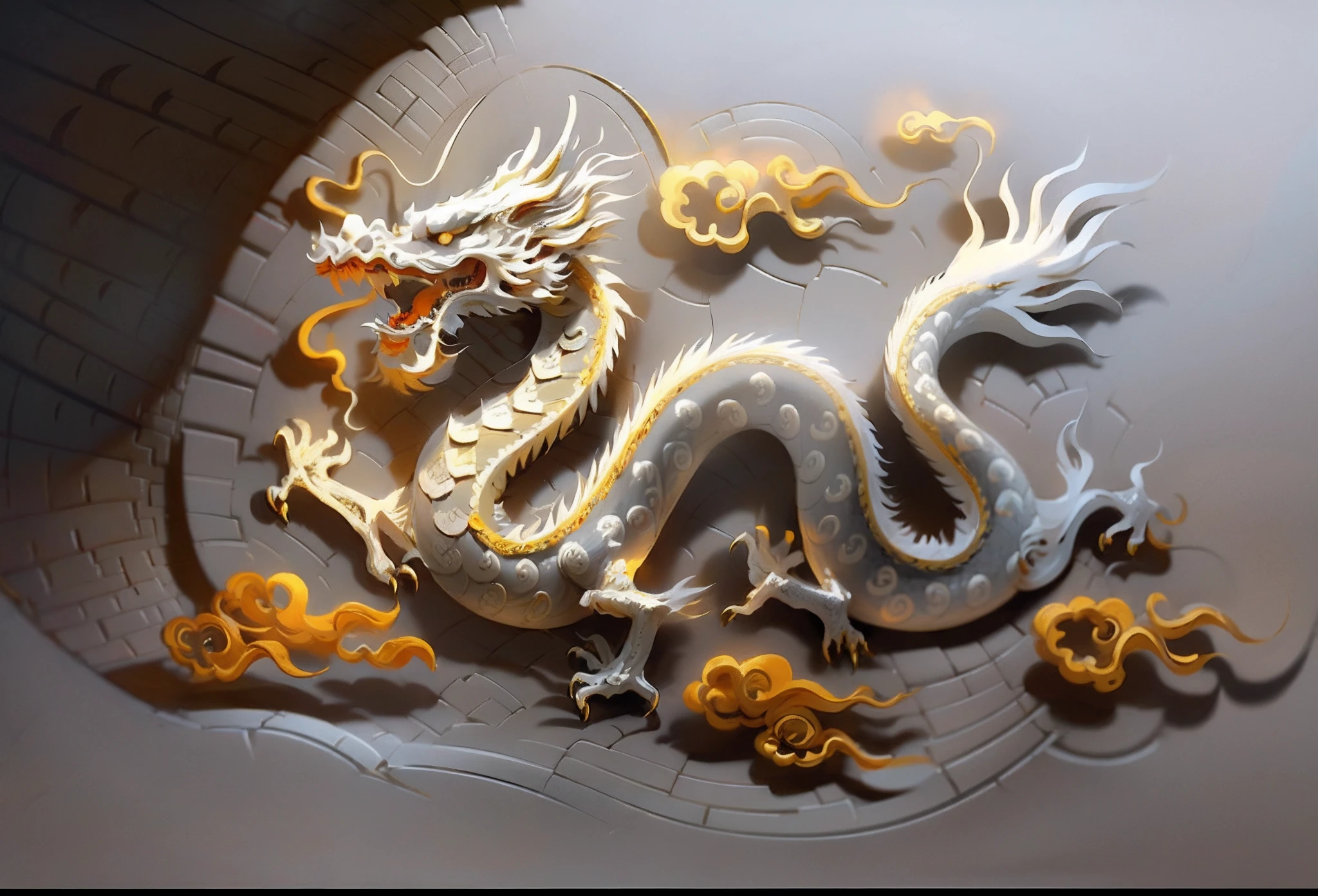 Ultra-clear details,perfect detail,16K,Chinese paper-cutting dragon,on the white background, Chinese Dragon, A golden dragon, smooth chinese dragon, dragon design language, chinese dragon engrave,chinese dragon concept art, Dragon Art