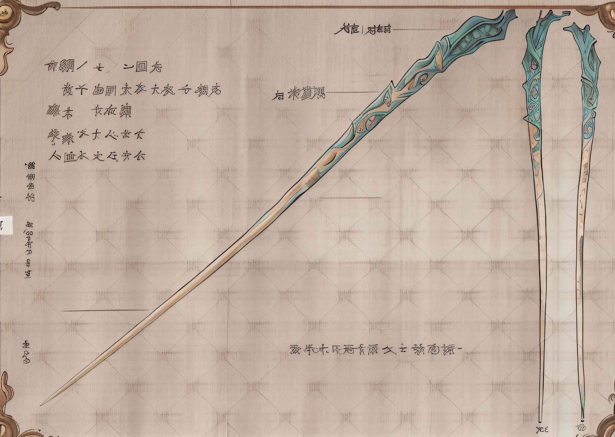 magic wooden staff, wizard magic staff, Realistic staff, Wooden staff, magic staff, Dragon staff, Wood is wrapped around jade, An intricate fantasy wand, POLEARM, long trunk holding a wand, A magic wand made of wood and jade