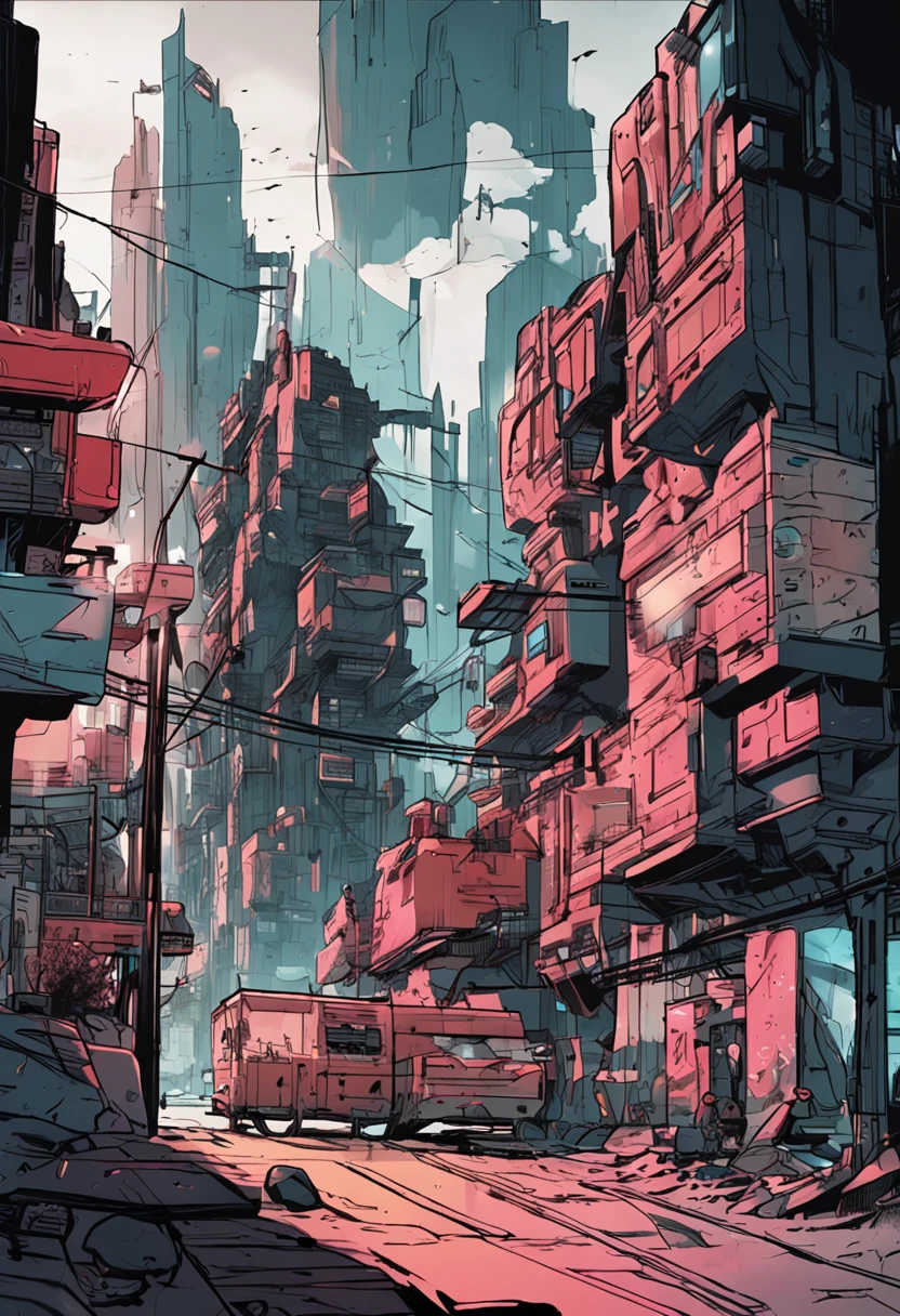 A city under a snowy mountain，tall house，cyber punk perssonage，