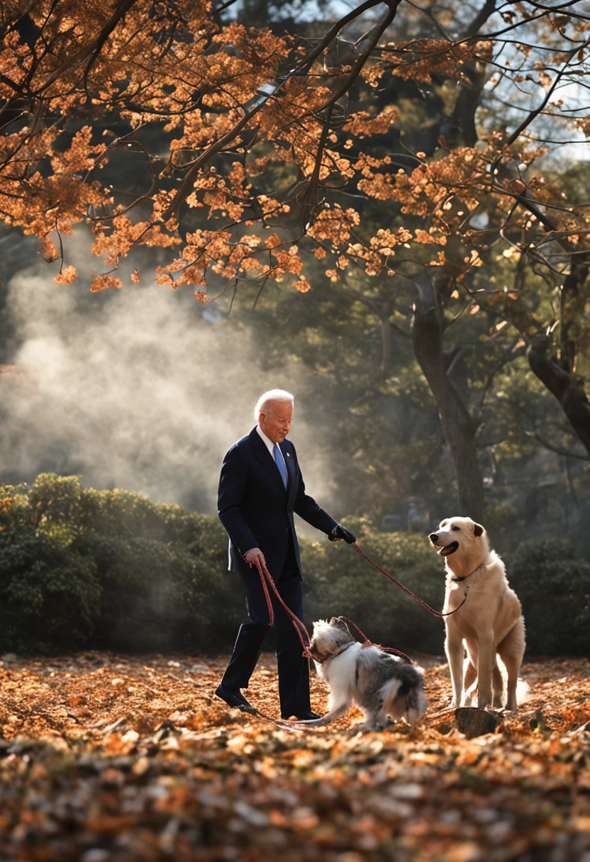 US President Joe Biden led the neck of this day's Prime Minister Fumio Kishida on a dog leash