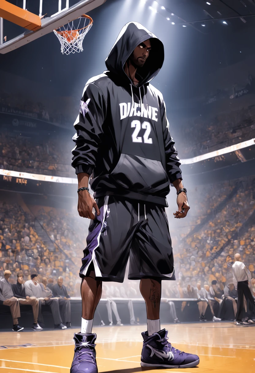 Luis Royo cup head art style, graffiti, full body illustration Kobe Bryant in silhouette, wearing a hoodie hip hop clothing, gangster pose, basketball in hand, minimalistic, rtx, UHD, cell shading, 32k, ray tracing, well defined, comic, digital painting, cartoon, photorealistic, drawing, unreal engine, octane render, shaders, 4d