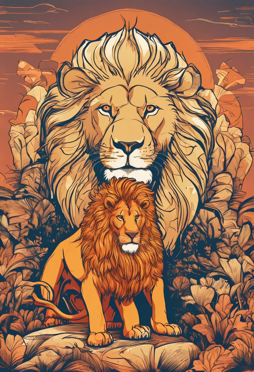 A painting of a smiling lion, swapping its mane for cannabis sativa leaves on a black background