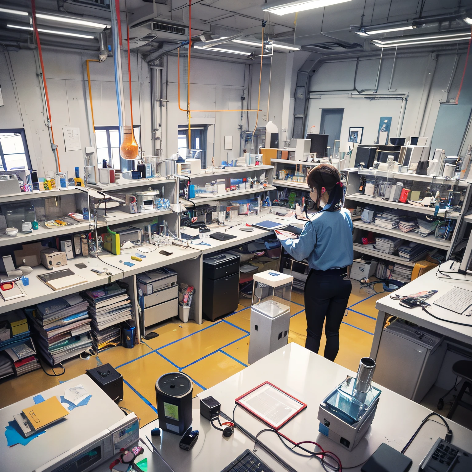 Creating scientists in a laboratory working on experiments with flasks, Ultra-realistic images and high definition、Without headphones、Accurate and precise finger depiction