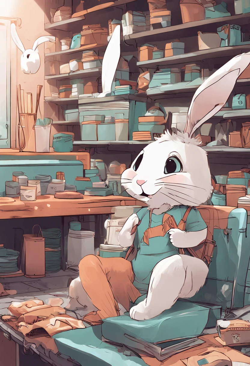 Bunny ears,long whitr hair,wears glasses,white color hair,Shopping