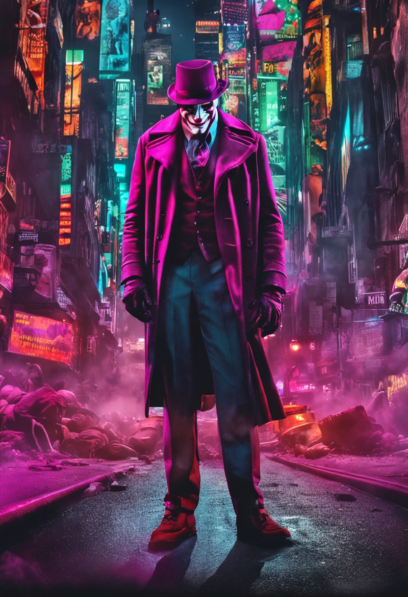 (8k, foto RAW, mejor calidad, Pieza maestra:1.2), Ultra detallado, arte oficial, fotorrealista: 1.37, Disparo en la parte superior del cuerpo, DC Joker, Film grain, action pose @ INFO: The size: 1024X1536 Fecha: 6 de agosto, 2023 Tipo