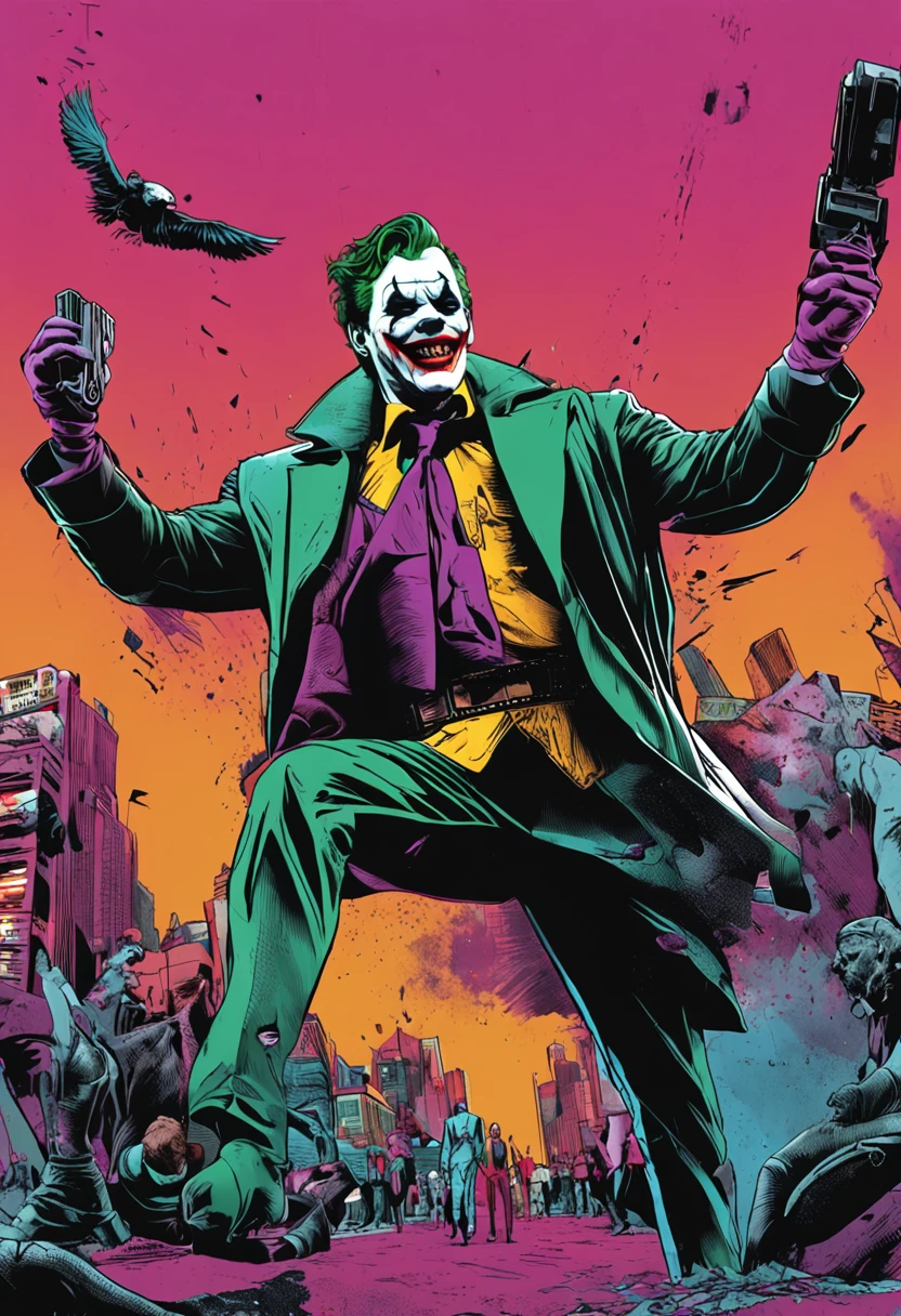 (8k, foto RAW, mejor calidad, Pieza maestra:1.2), Ultra detallado, arte oficial, fotorrealista: 1.37, Disparo en la parte superior del cuerpo, DC Joker, Film grain, action pose @ INFO: The size: 1024X1536 Fecha: 6 de agosto, 2023 Tipo